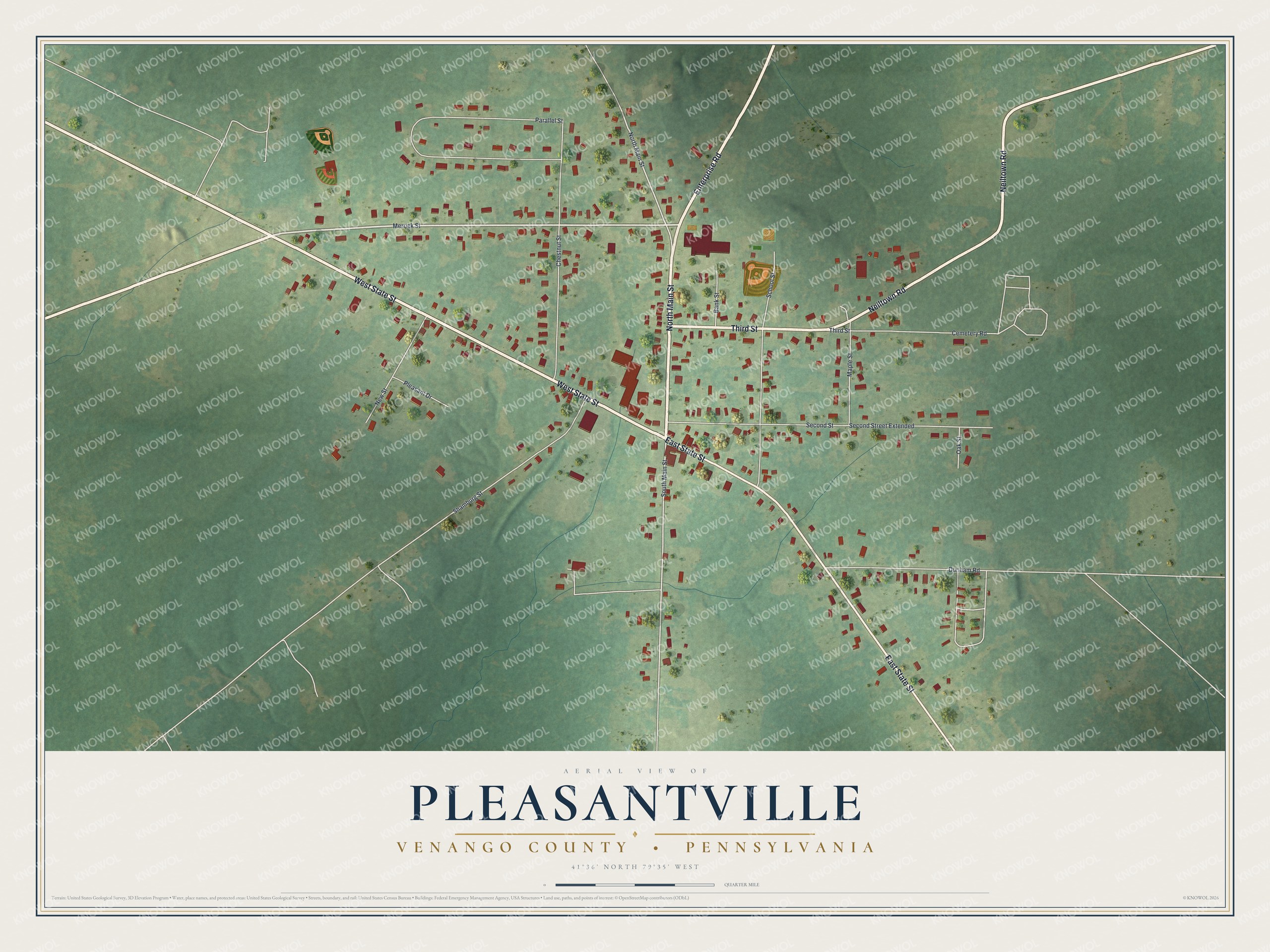 Watermarked full-map preview of Pleasantville, Pennsylvania