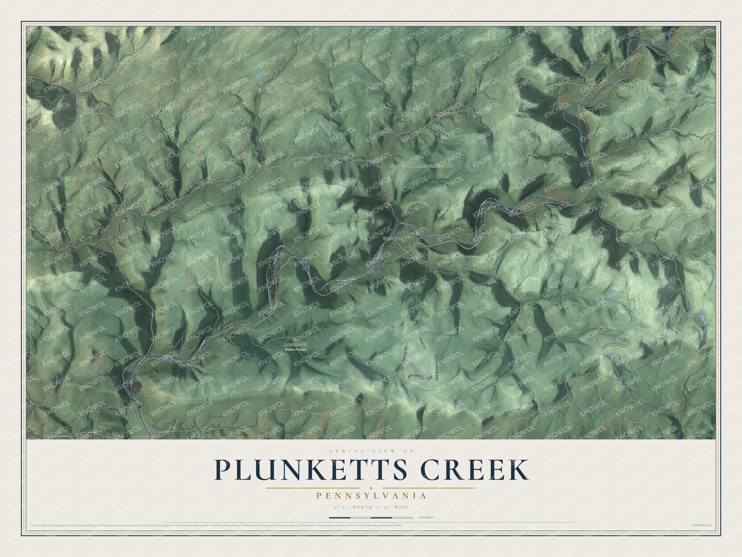 Watermarked full-map preview of Plunketts Creek, Pennsylvania