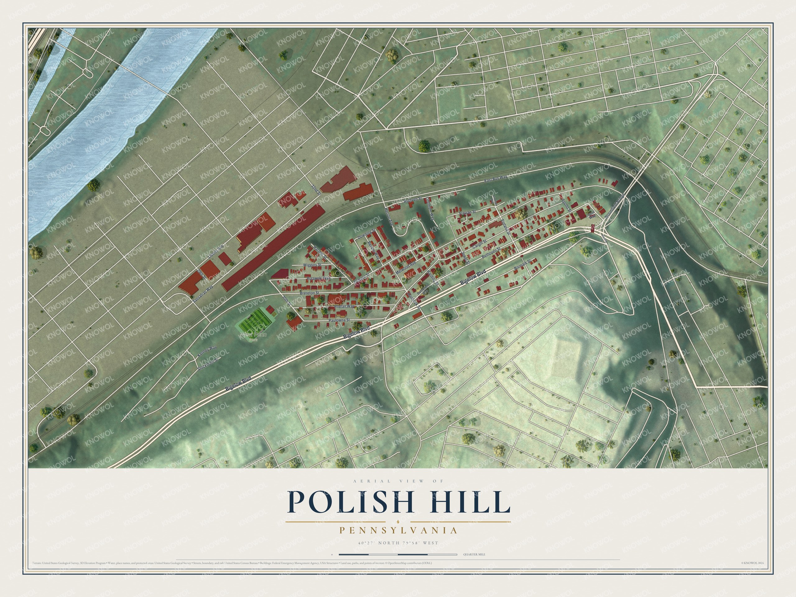 Watermarked full-map preview of Polish Hill, Pennsylvania