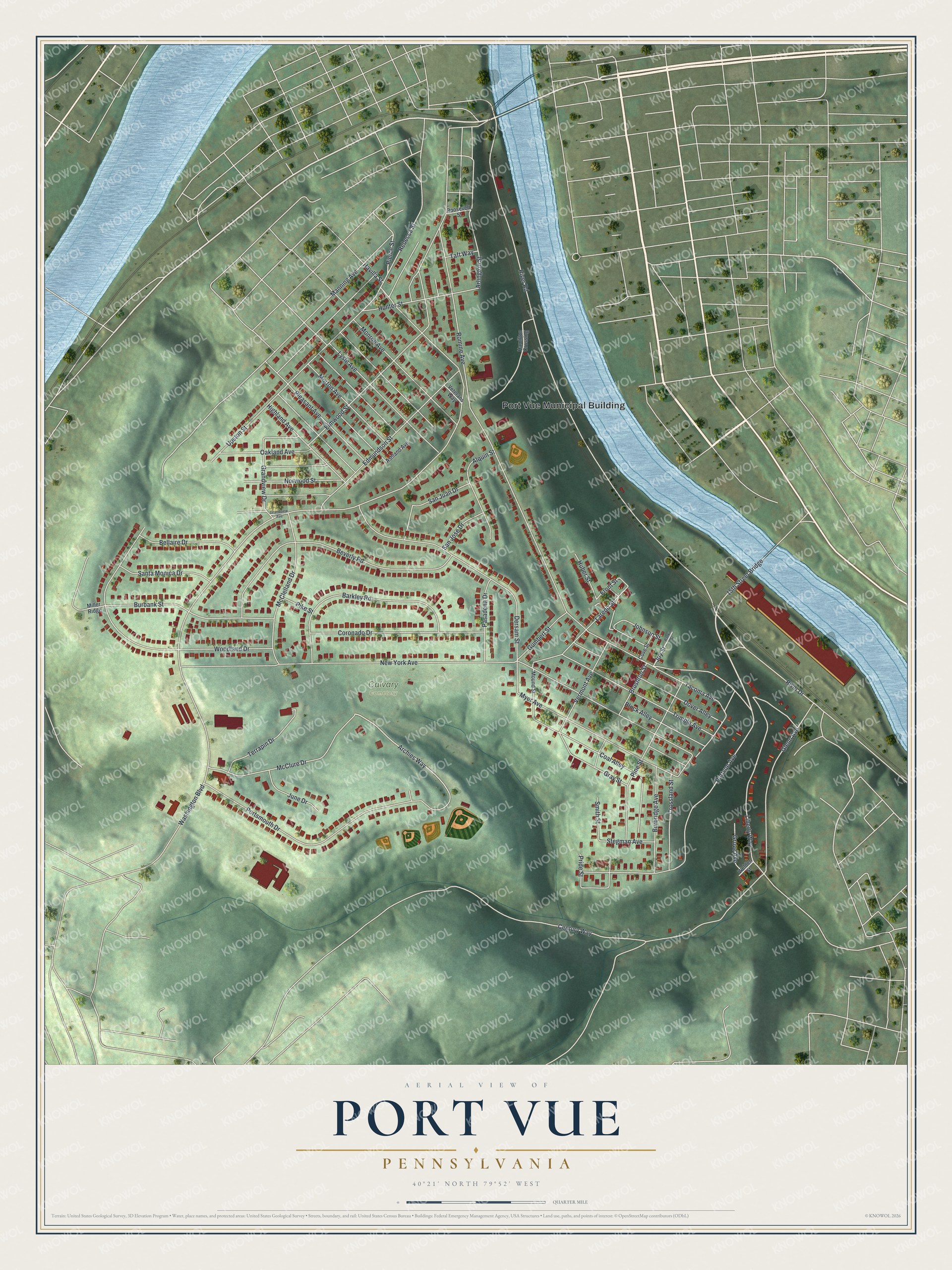 Watermarked full-map preview of Port Vue, Pennsylvania