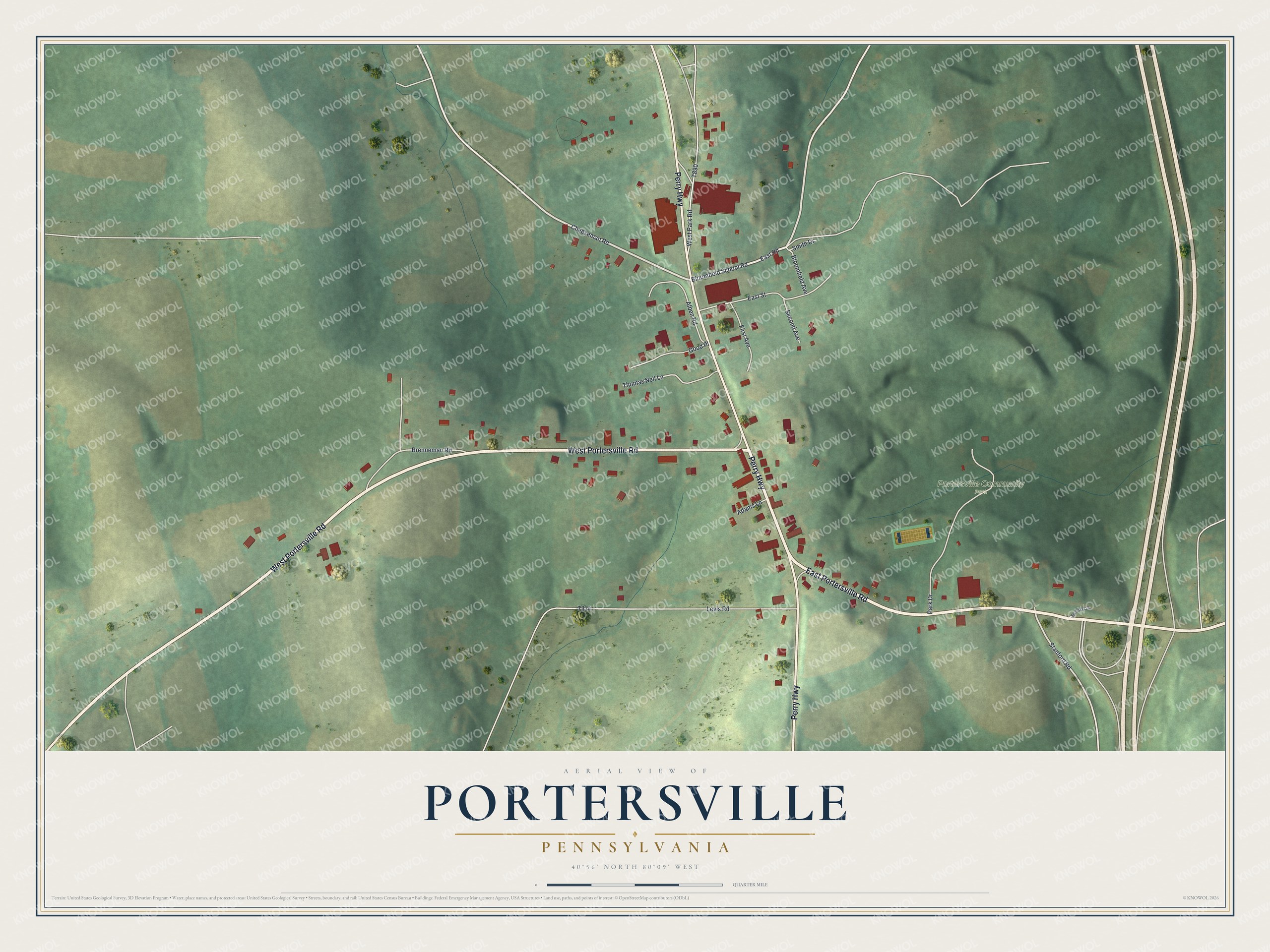 Watermarked full-map preview of Portersville, Pennsylvania