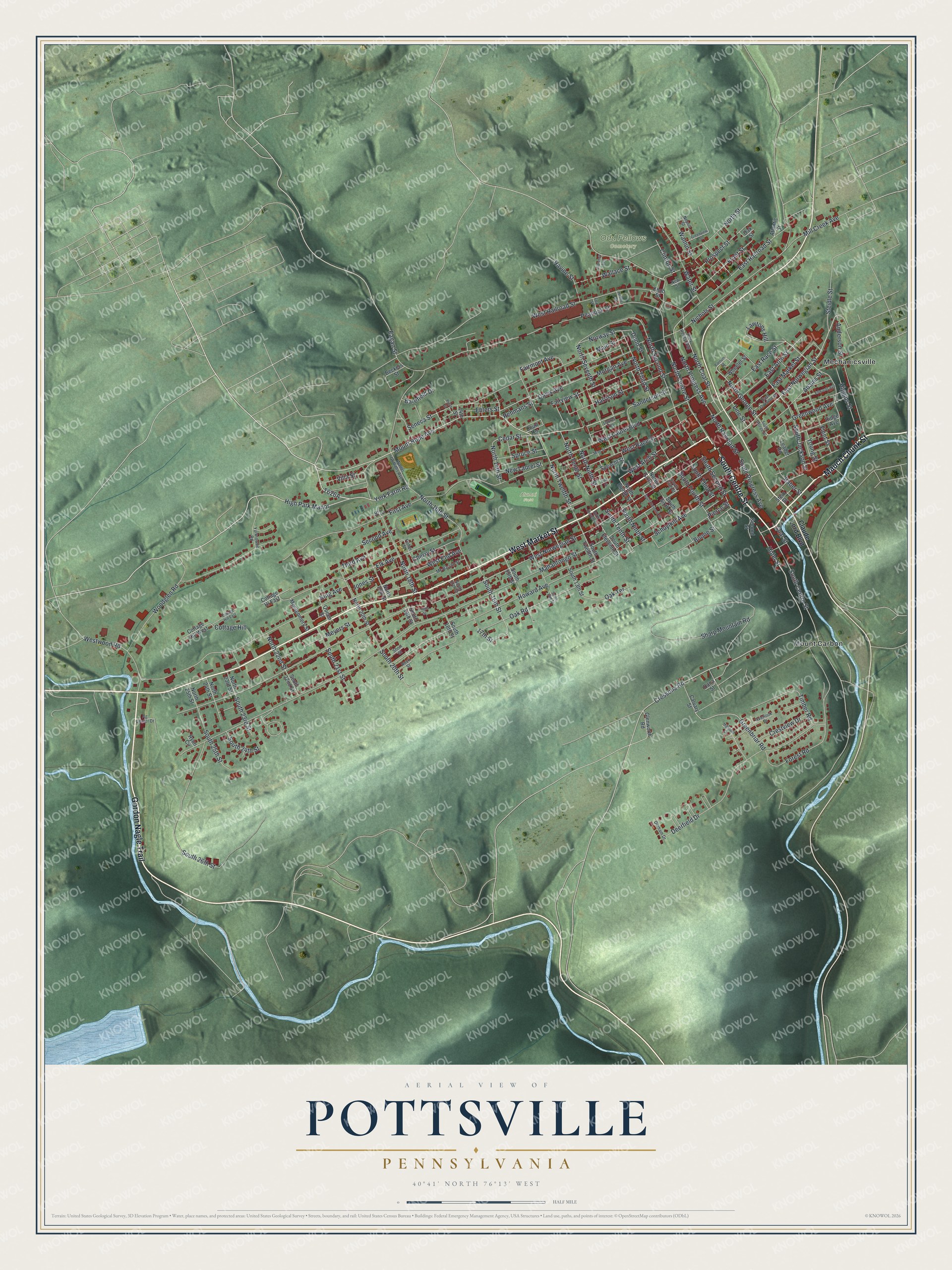 Watermarked full-map preview of Pottsville, Pennsylvania