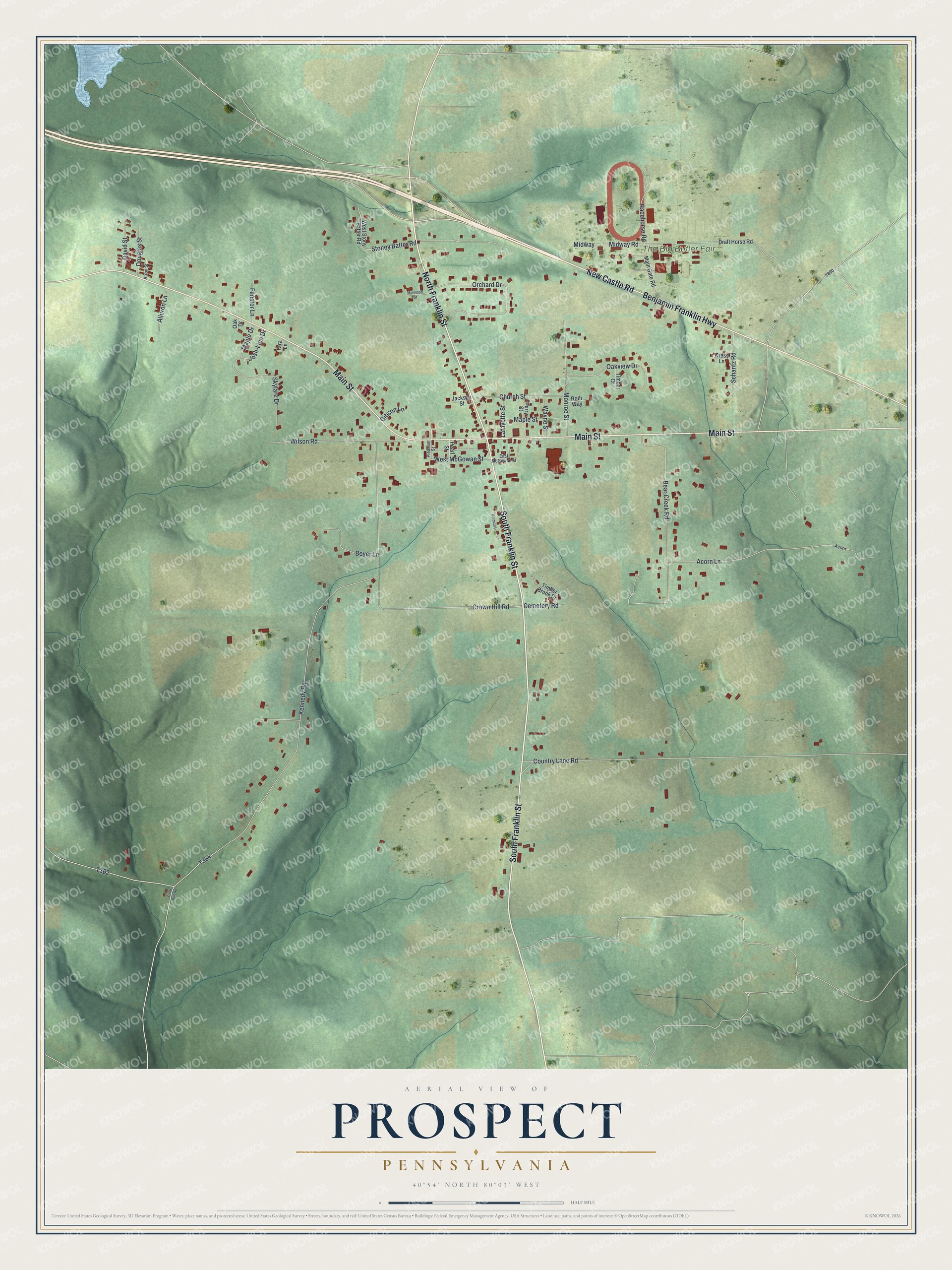 Watermarked full-map preview of Prospect, Pennsylvania
