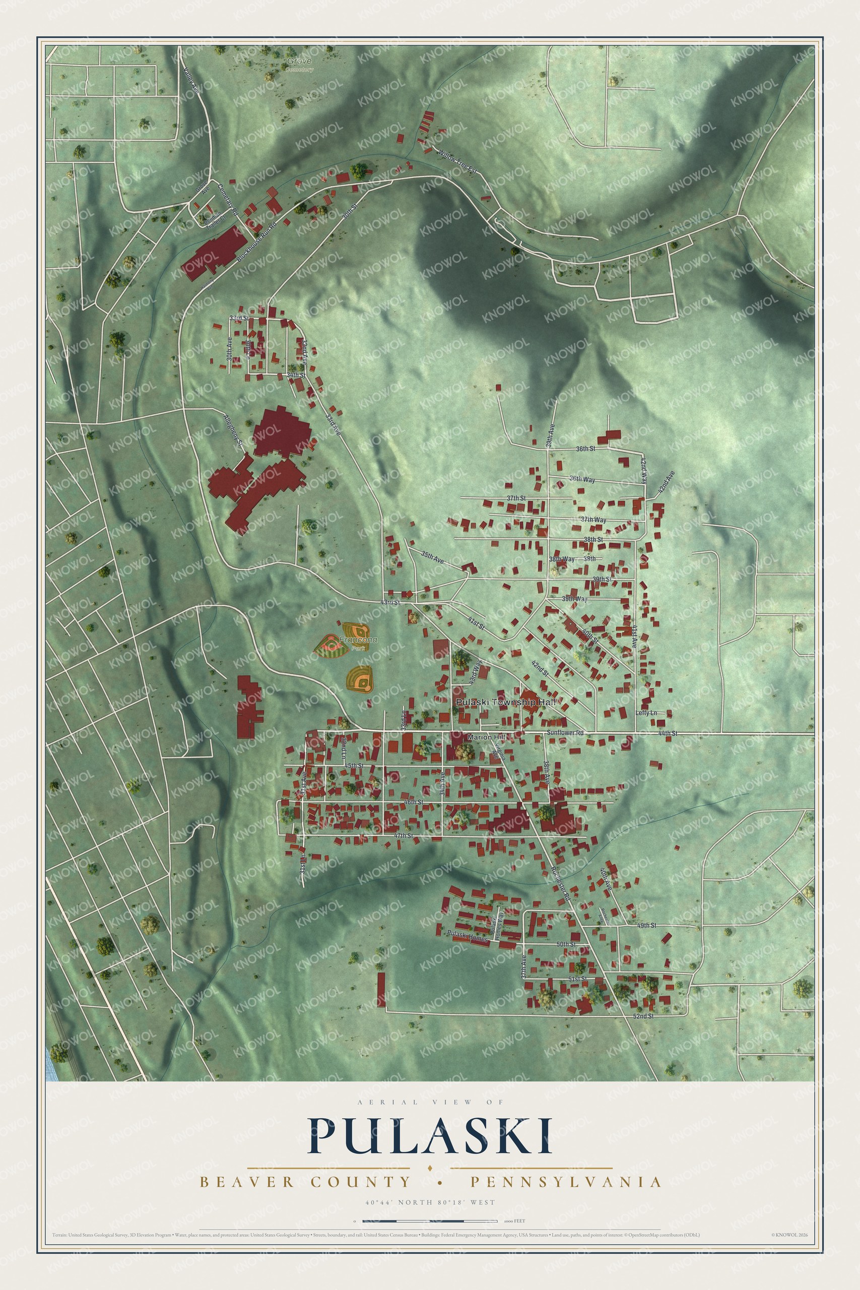 Watermarked full-map preview of Pulaski, Pennsylvania