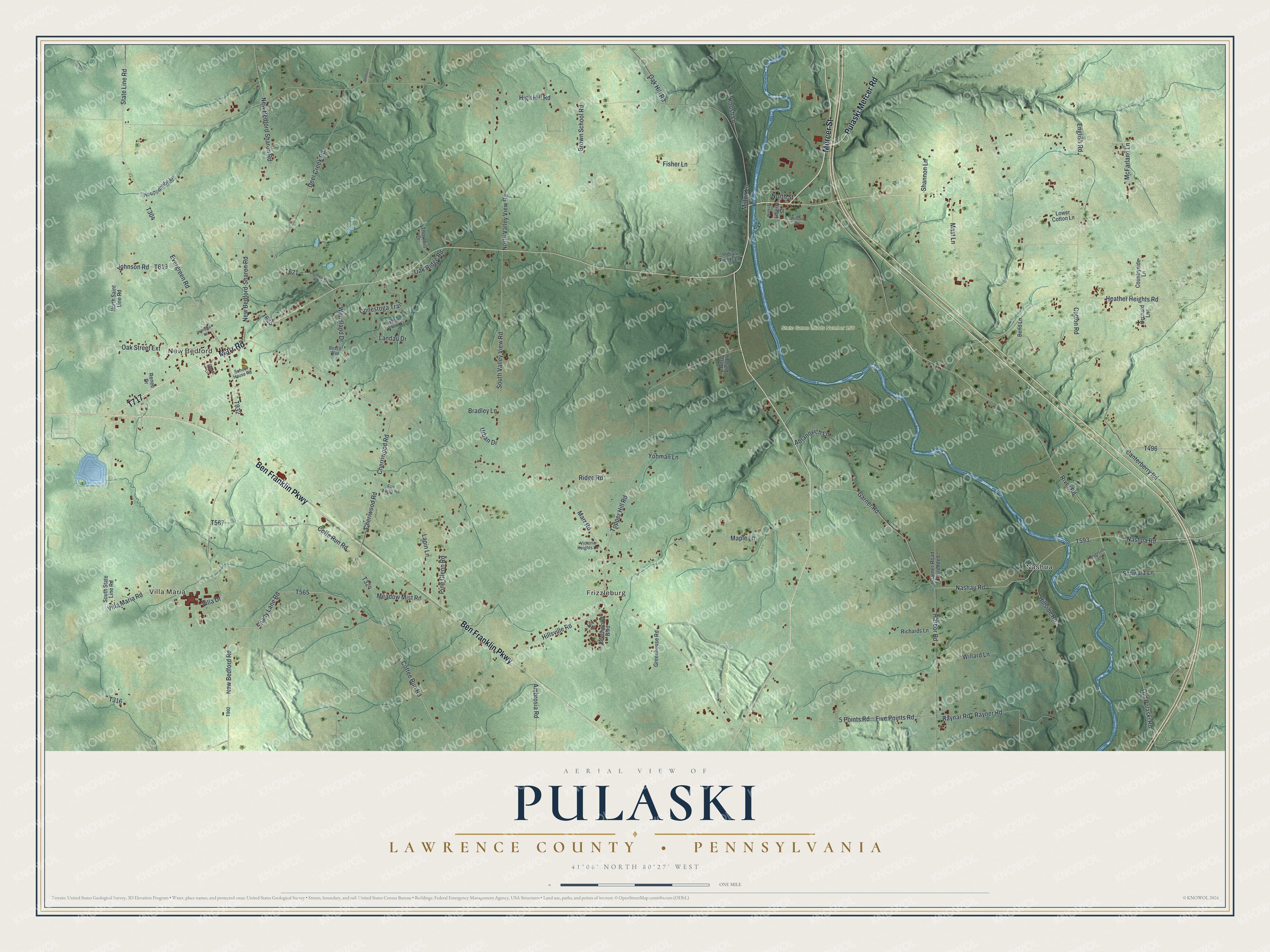 Watermarked full-map preview of Pulaski, Pennsylvania