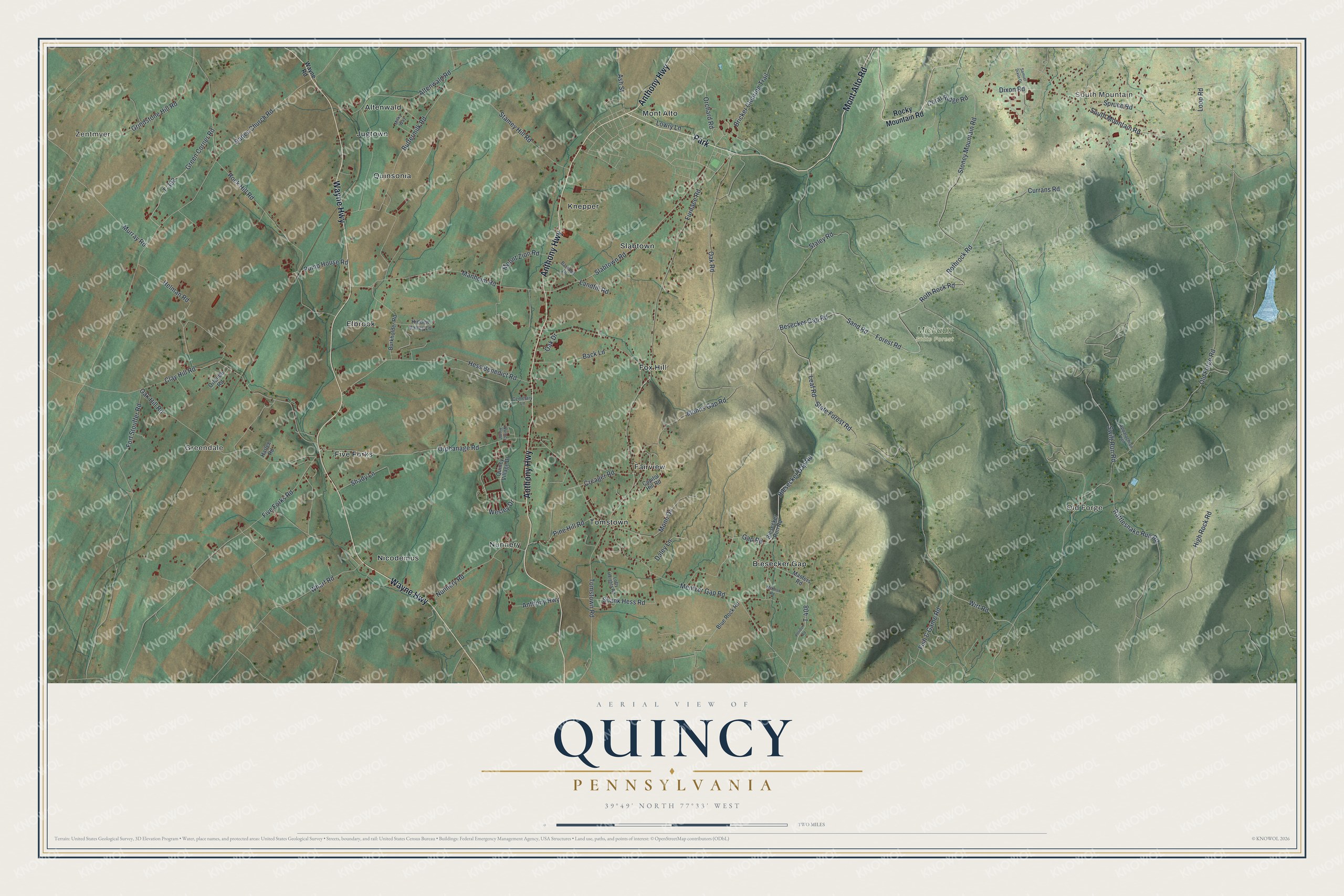 Watermarked full-map preview of Quincy, Pennsylvania