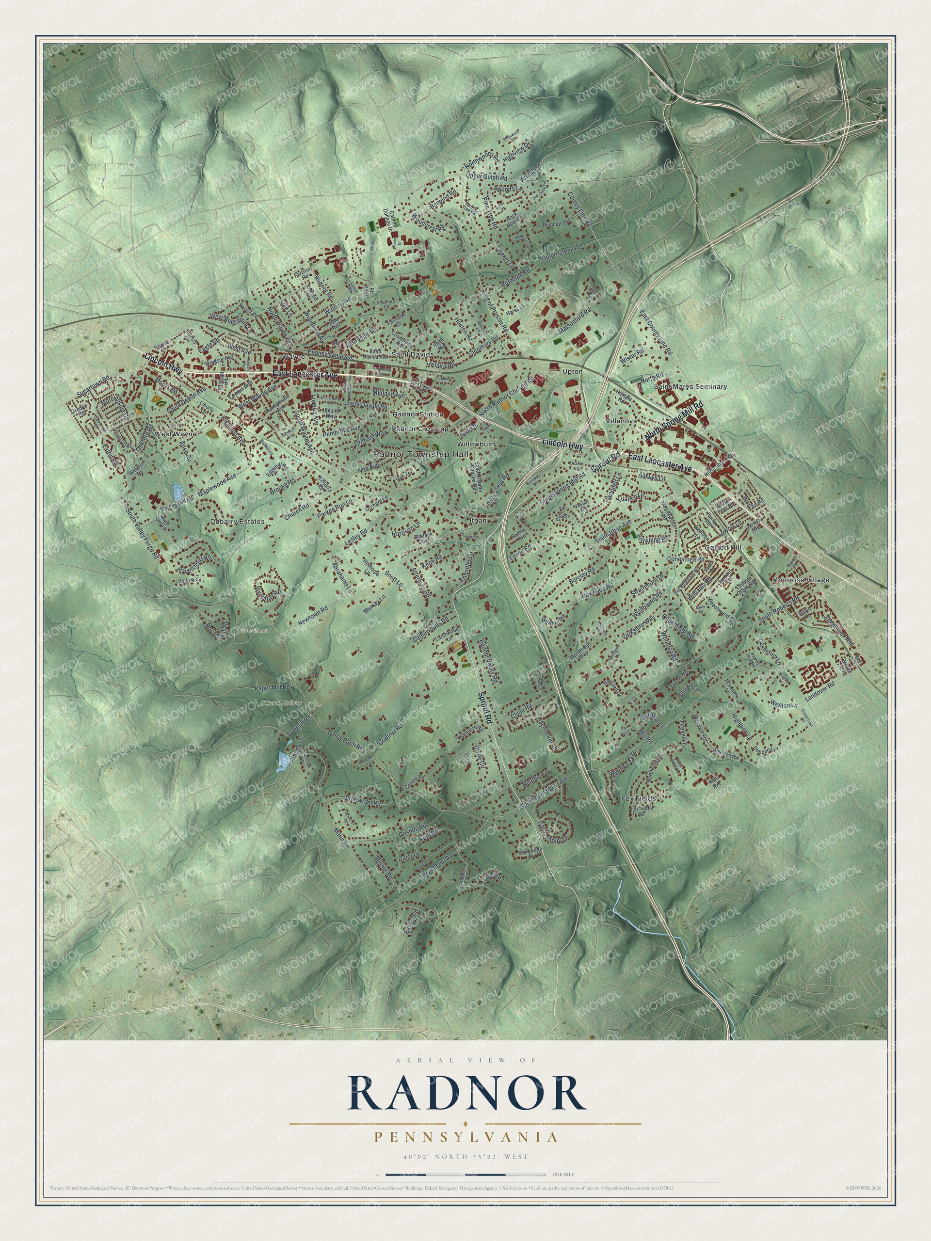 Watermarked full-map preview of Radnor, Pennsylvania