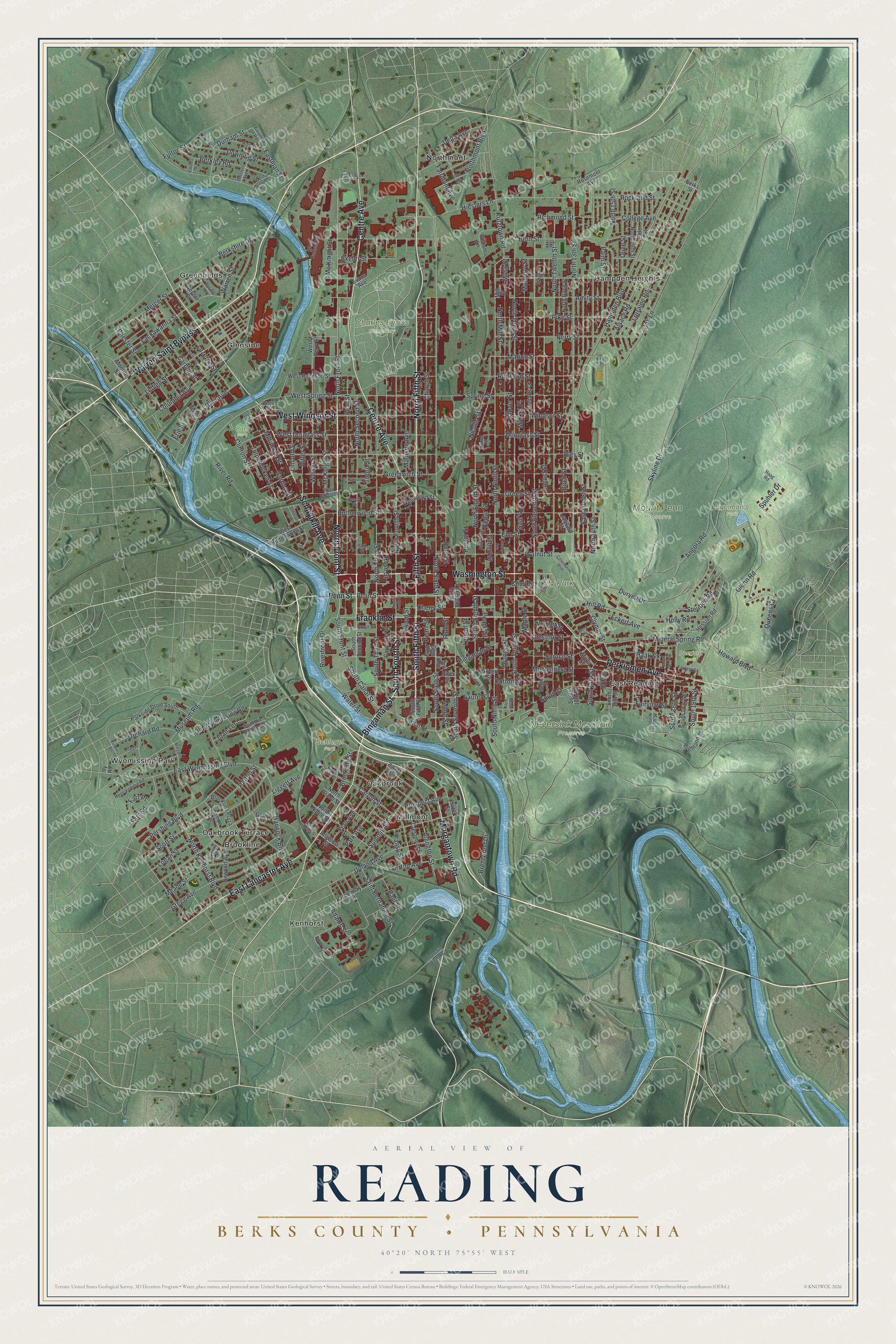 Watermarked full-map preview of Reading, Pennsylvania