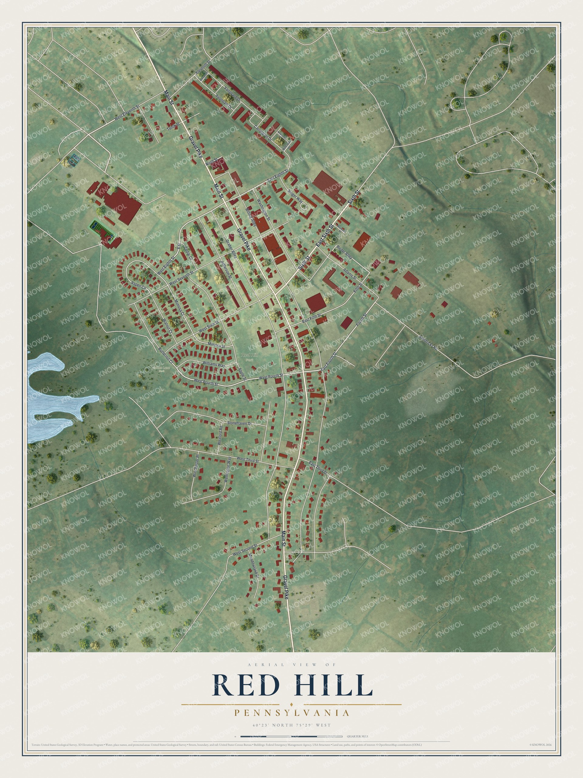 Watermarked full-map preview of Red Hill, Pennsylvania
