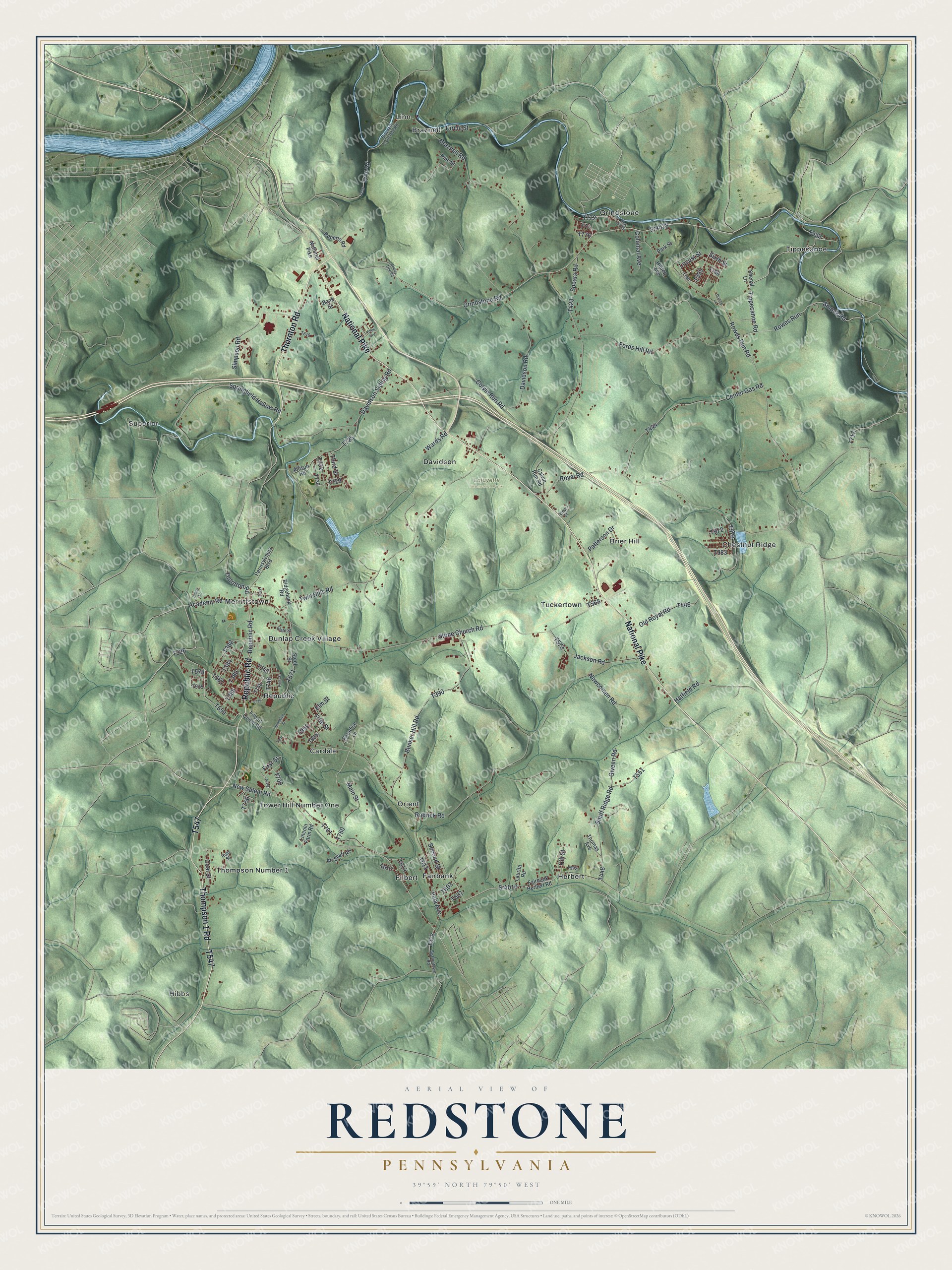 Watermarked full-map preview of Redstone, Pennsylvania