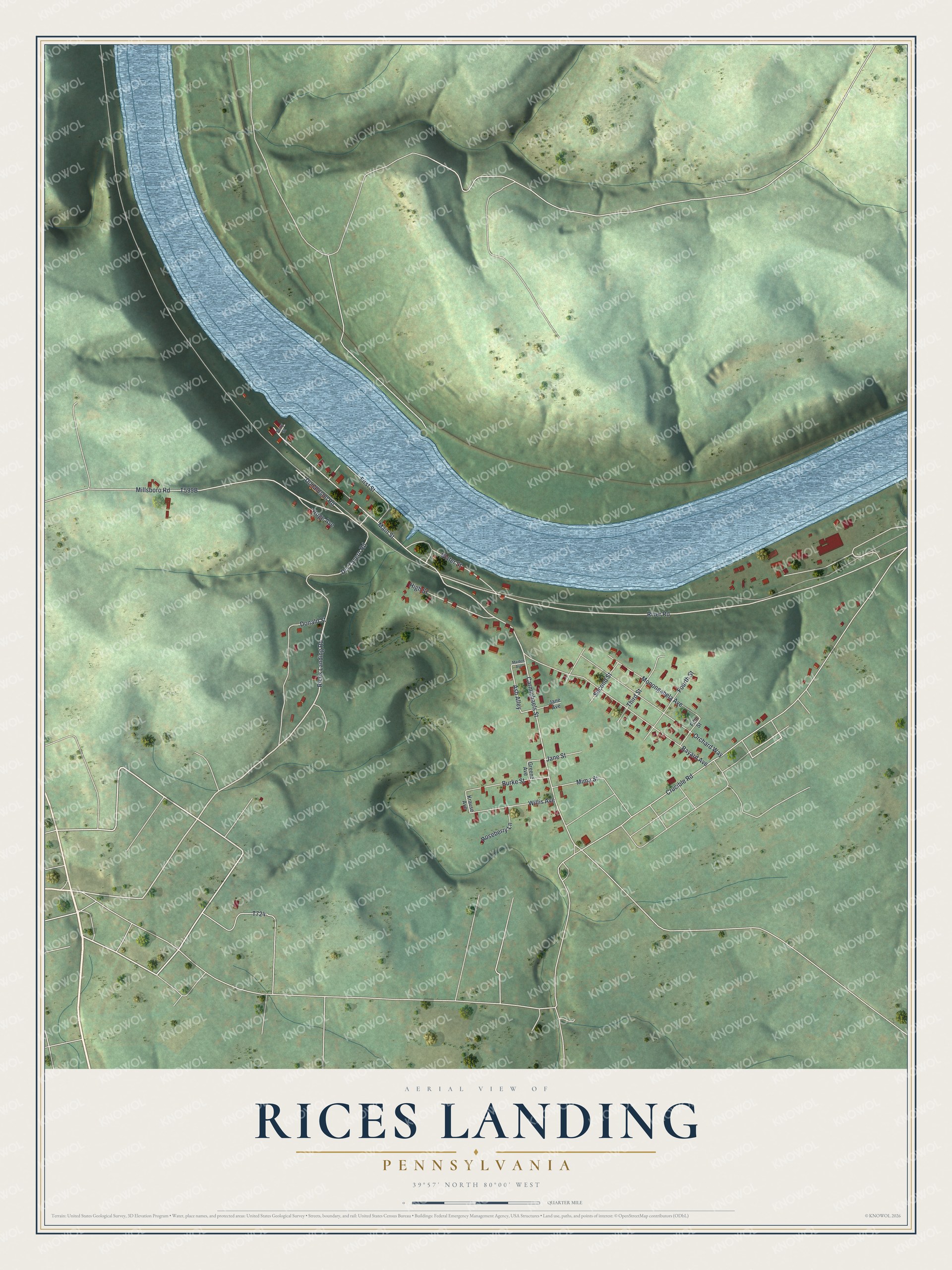 Watermarked full-map preview of Rices Landing, Pennsylvania
