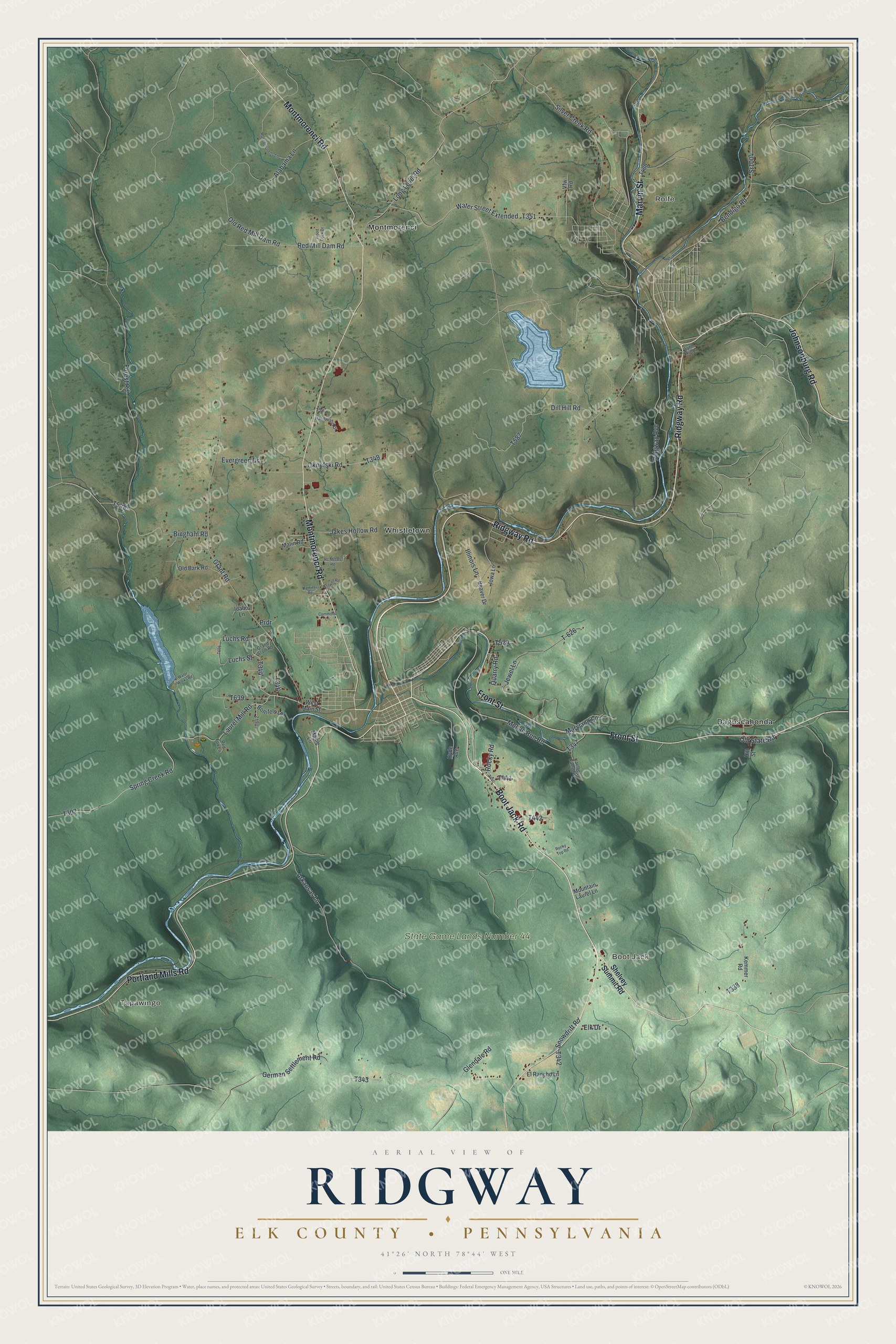 Watermarked full-map preview of Ridgway, Pennsylvania