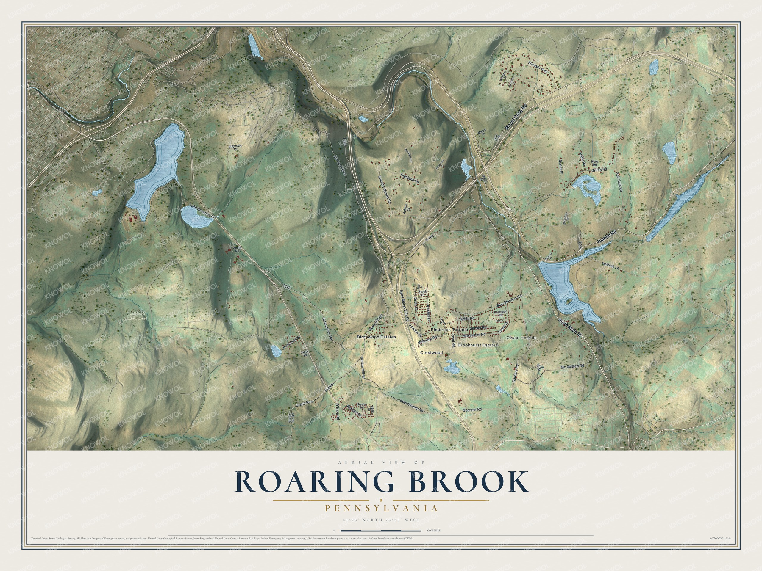 Watermarked full-map preview of Roaring Brook, Pennsylvania