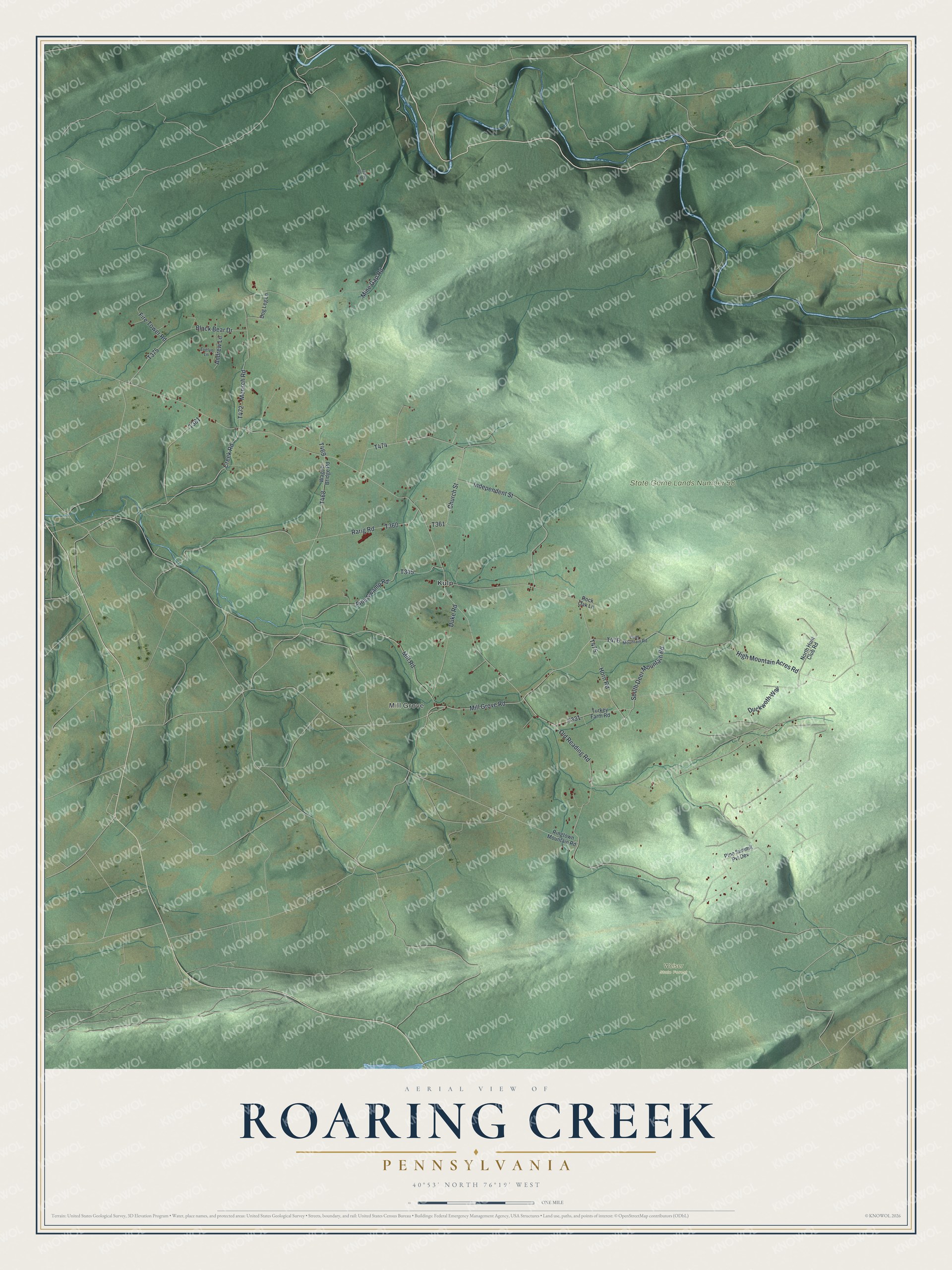 Watermarked full-map preview of Roaring Creek, Pennsylvania