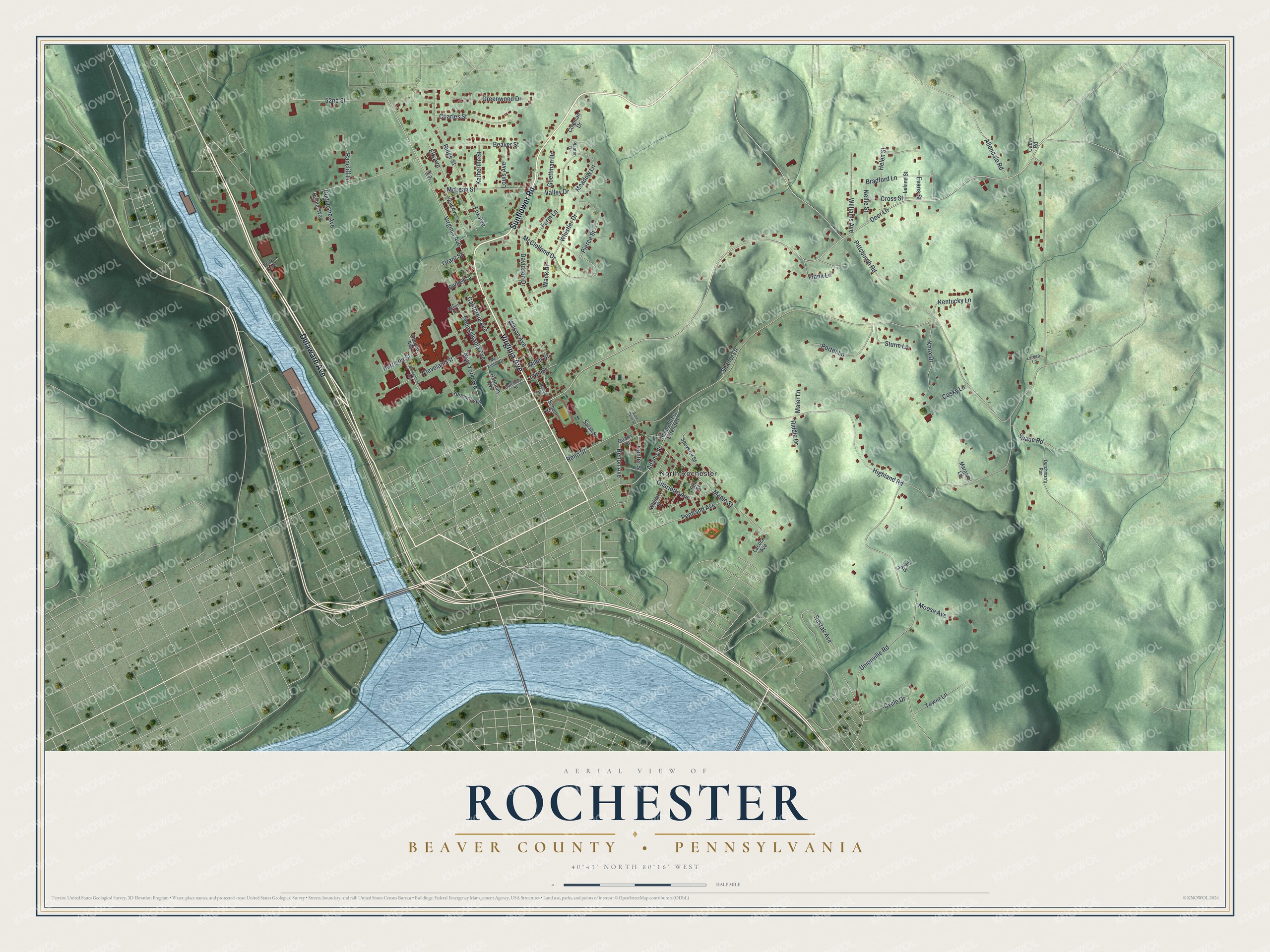 Watermarked full-map preview of Rochester, Pennsylvania