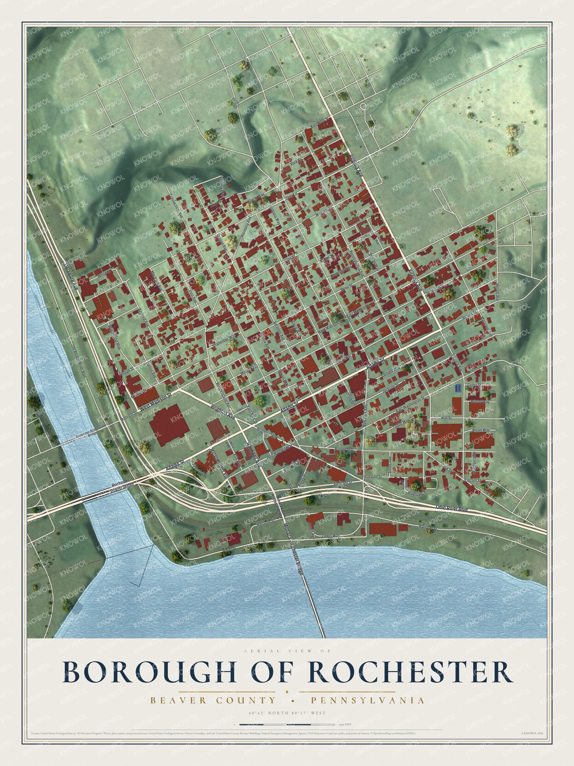 Watermarked full-map preview of Borough of Rochester, Pennsylvania