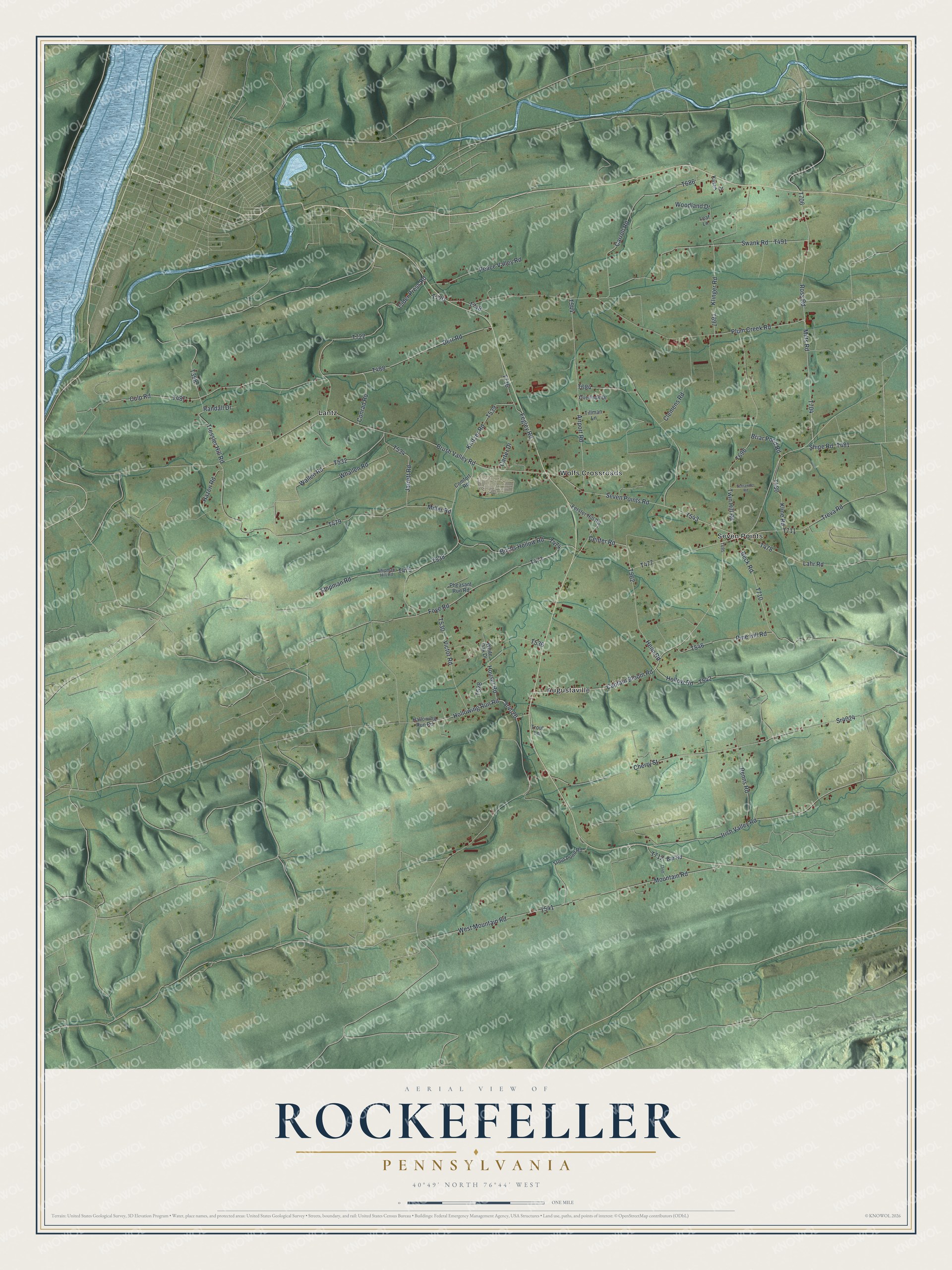 Watermarked full-map preview of Rockefeller, Pennsylvania