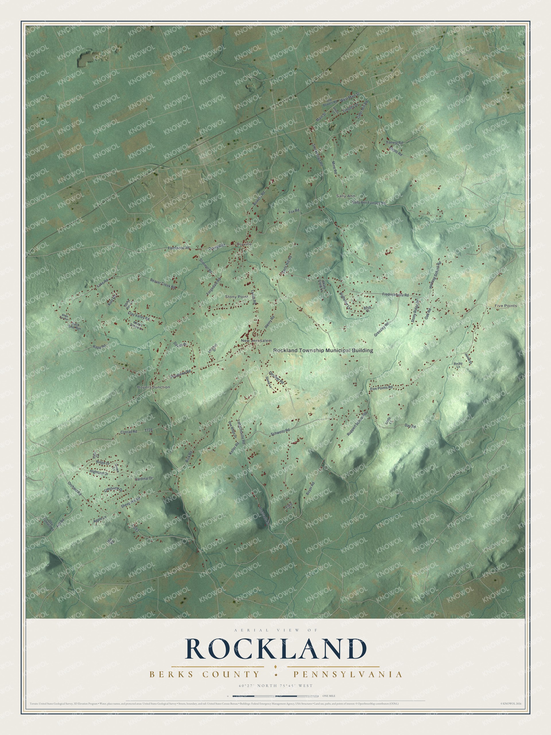 Watermarked full-map preview of Rockland, Pennsylvania