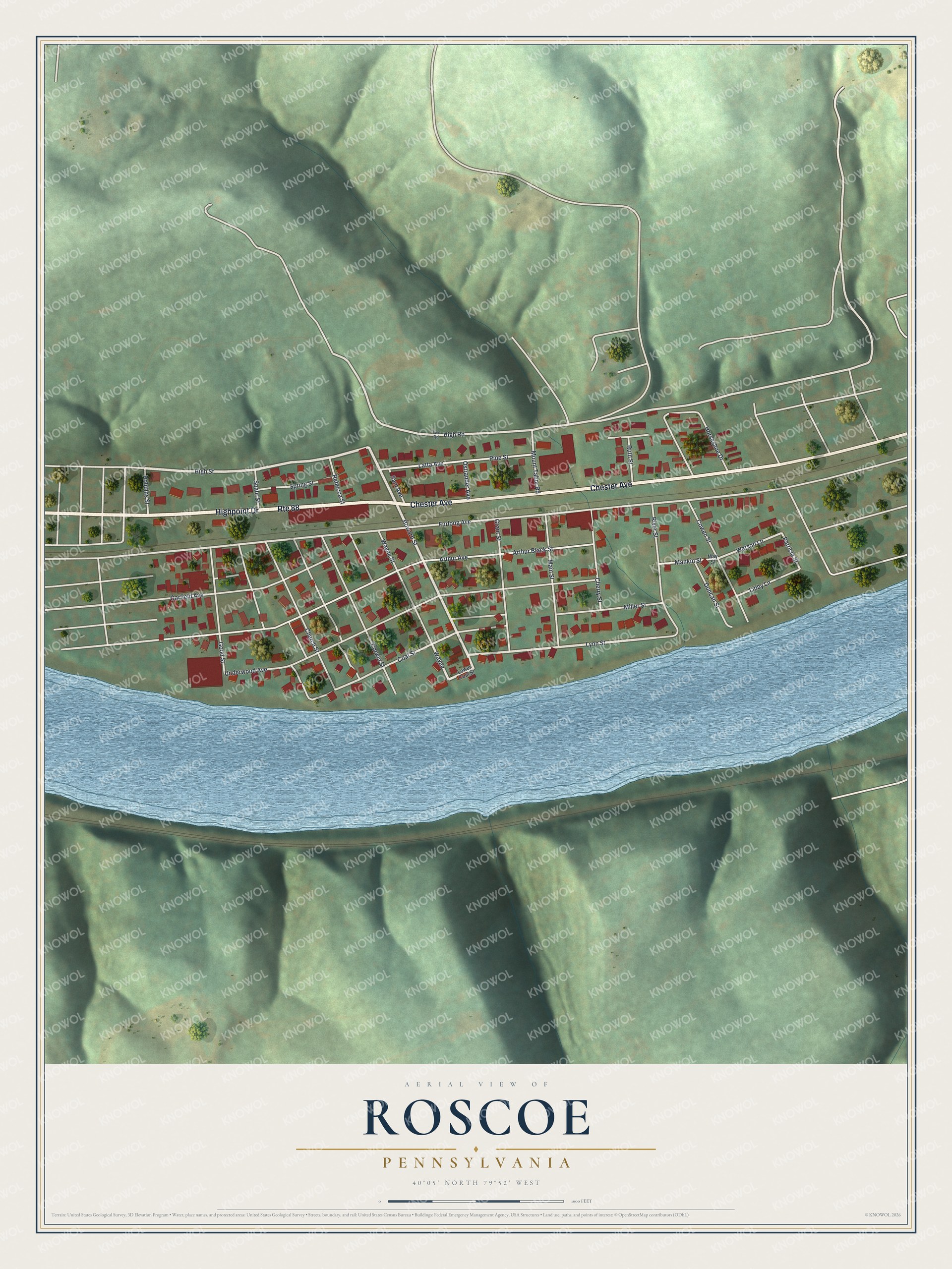 Watermarked full-map preview of Roscoe, Pennsylvania