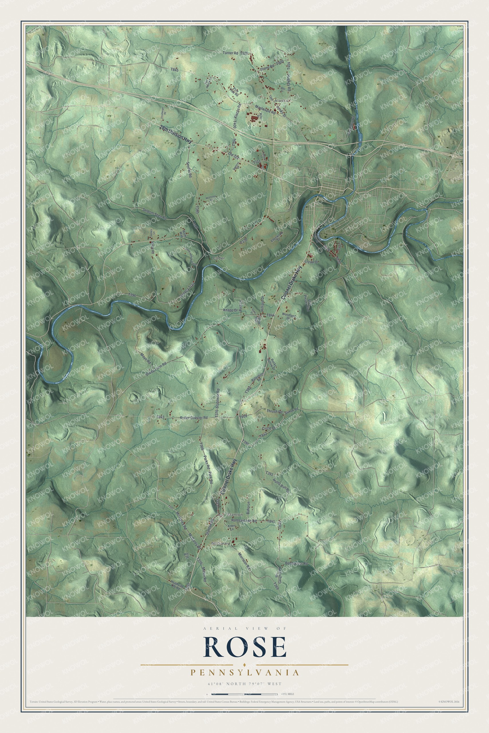 Watermarked full-map preview of Rose, Pennsylvania