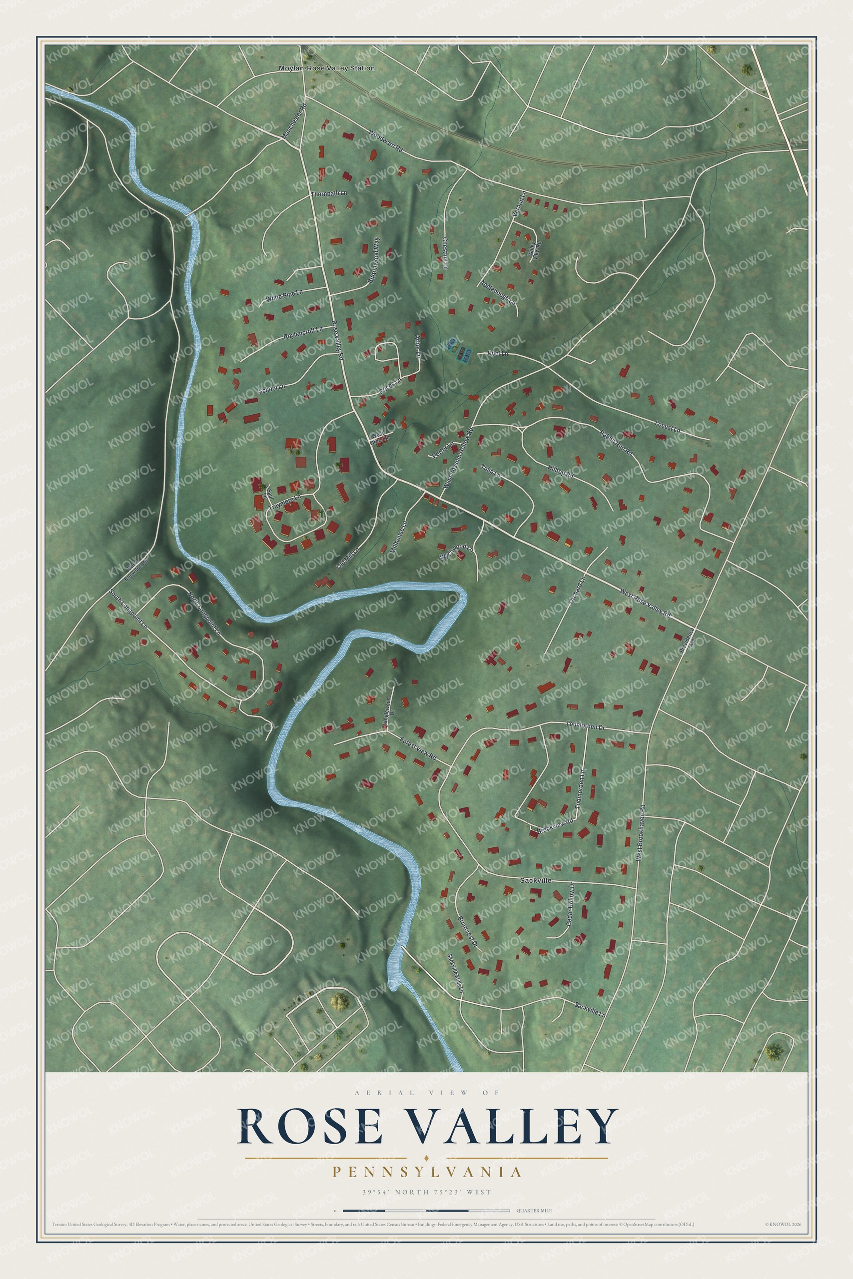Watermarked full-map preview of Rose Valley, Pennsylvania