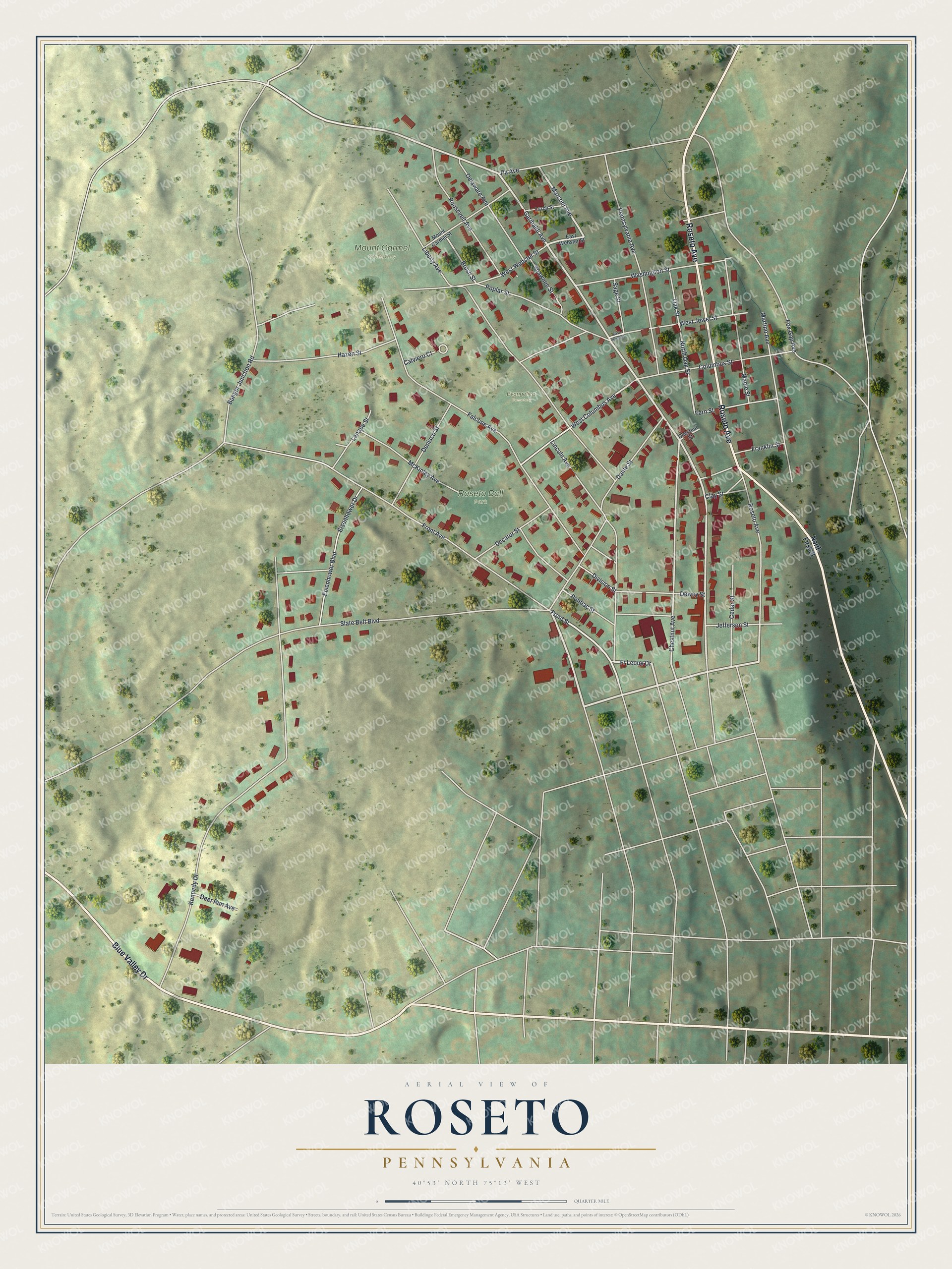 Watermarked full-map preview of Roseto, Pennsylvania