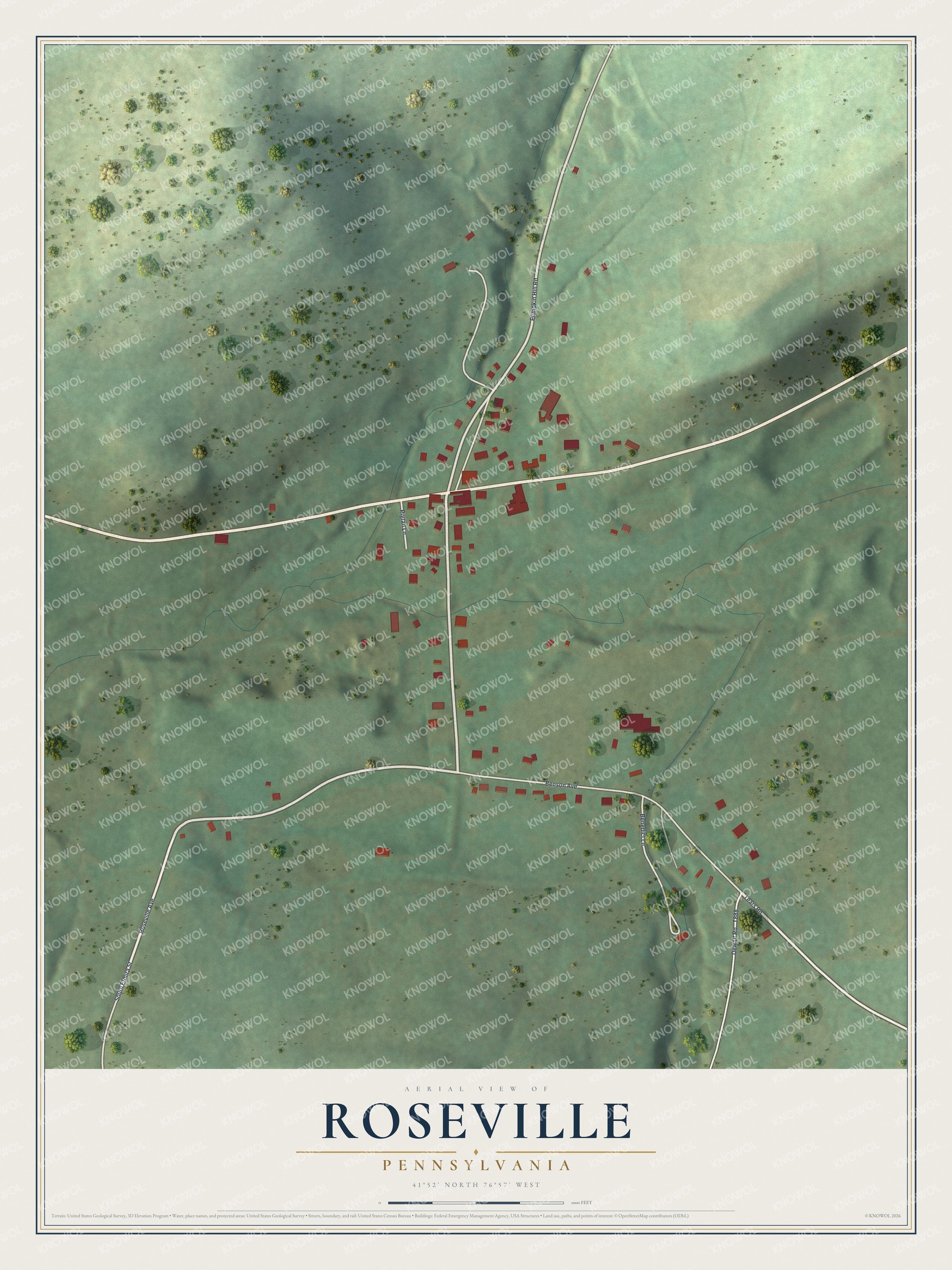 Watermarked full-map preview of Roseville, Pennsylvania