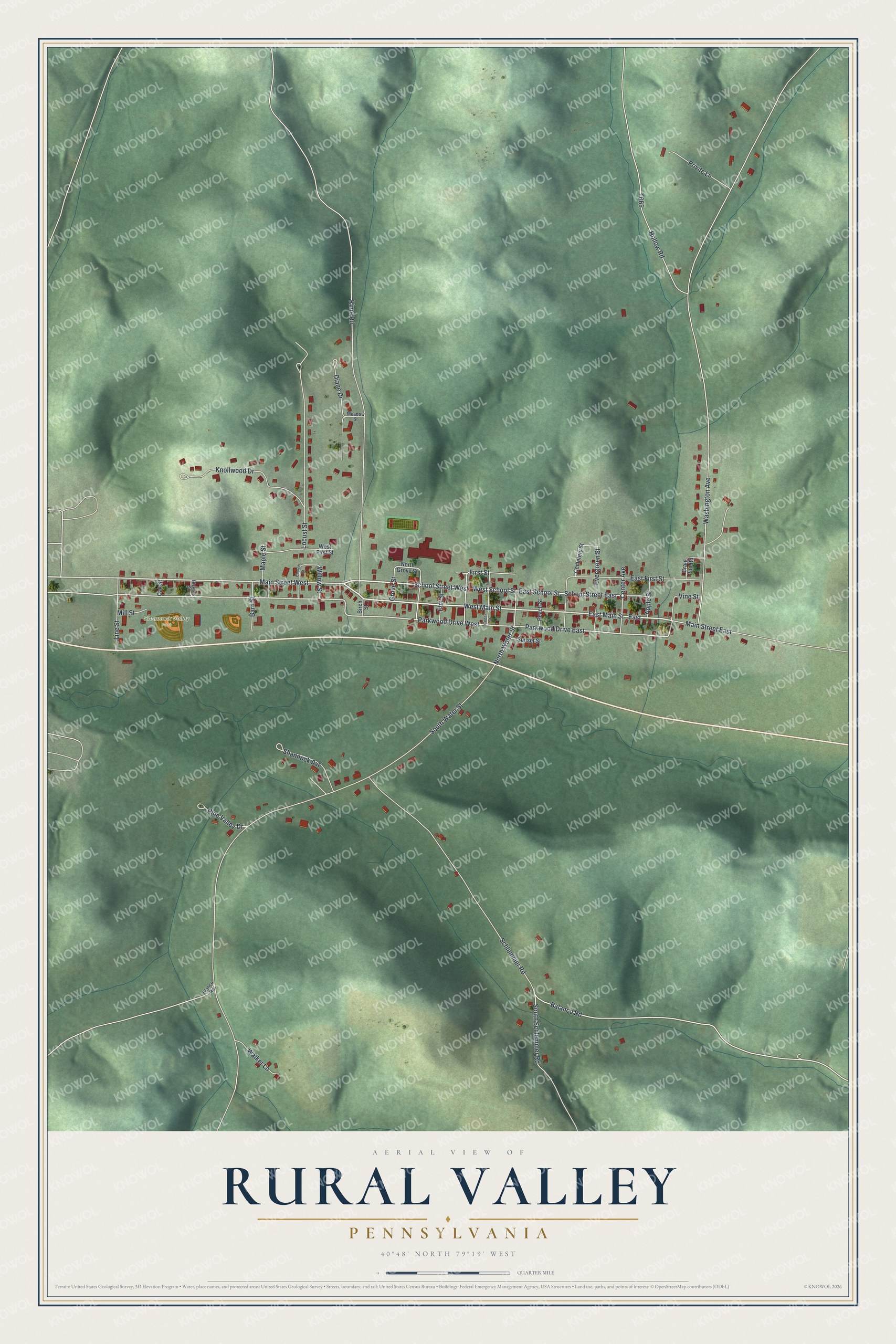 Watermarked full-map preview of Rural Valley, Pennsylvania