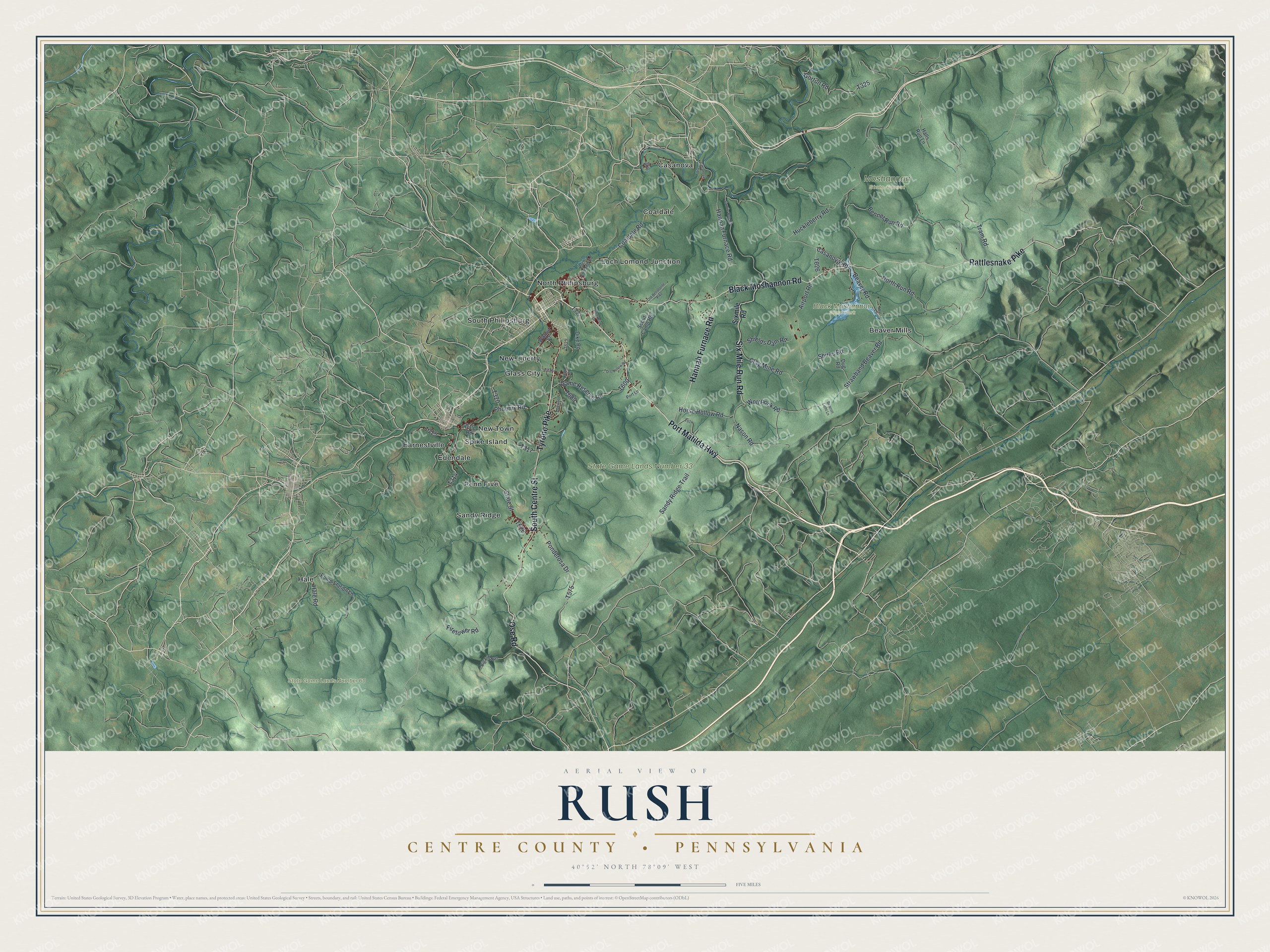 Watermarked full-map preview of Rush, Pennsylvania