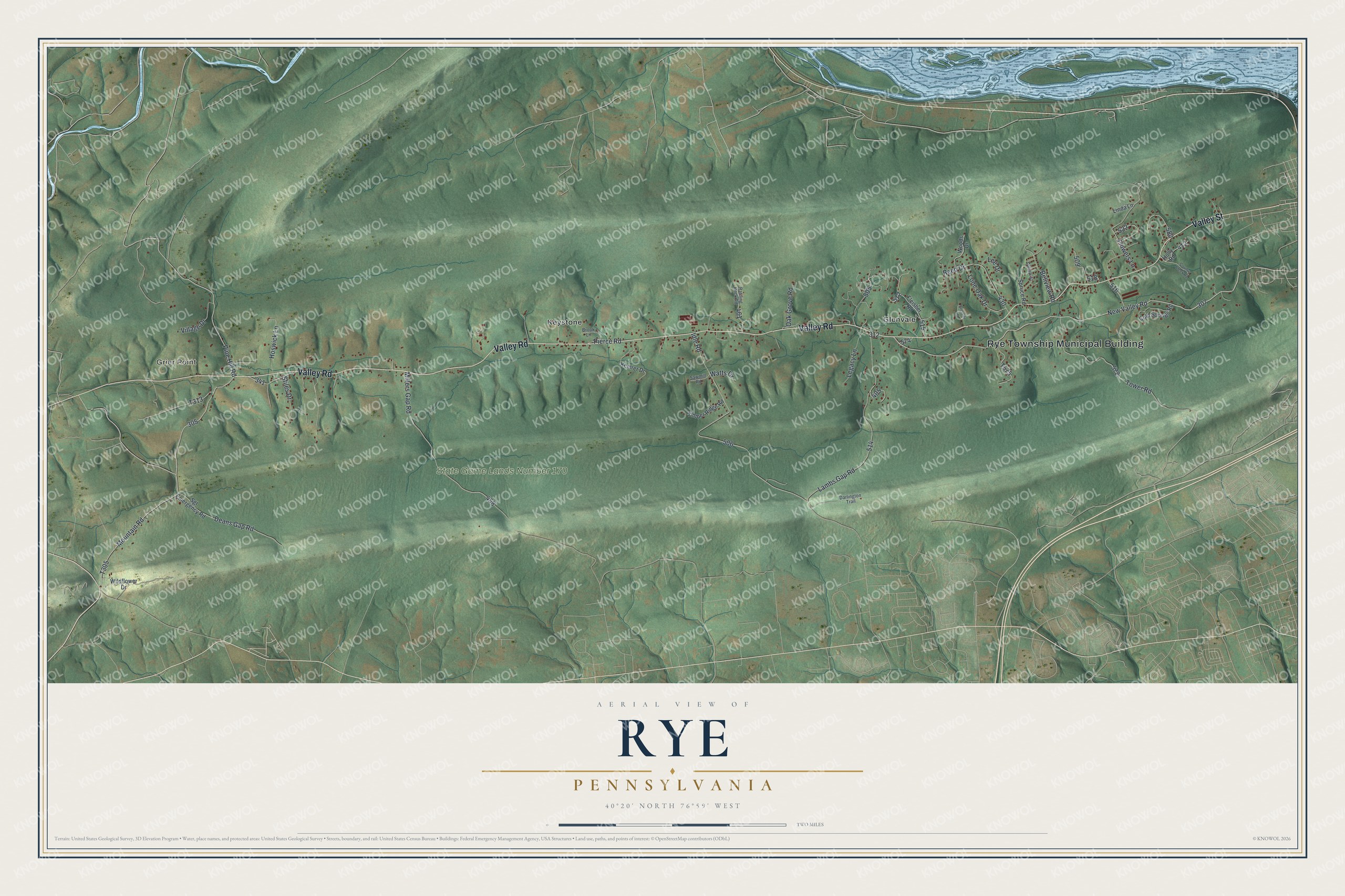 Watermarked full-map preview of Rye, Pennsylvania