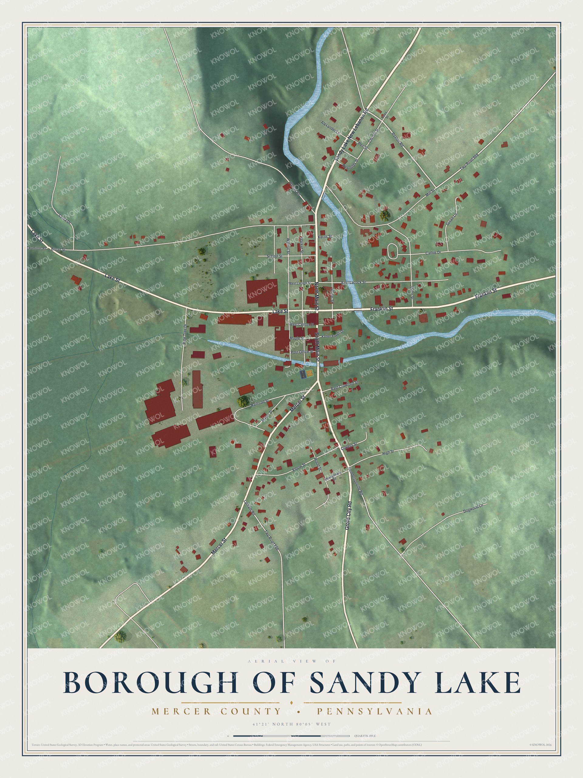 Watermarked full-map preview of Borough of Sandy Lake, Pennsylvania