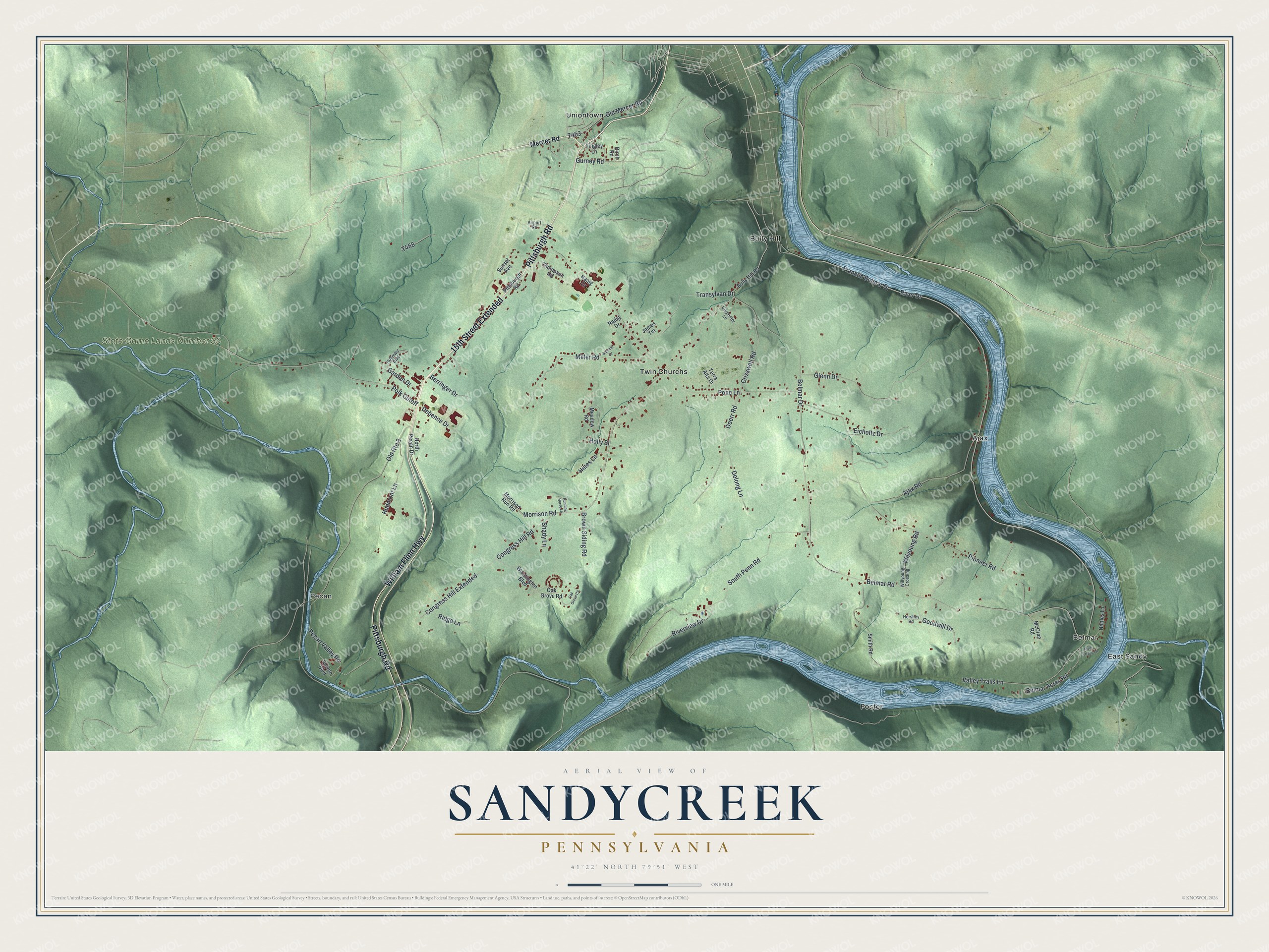 Watermarked full-map preview of Sandycreek, Pennsylvania