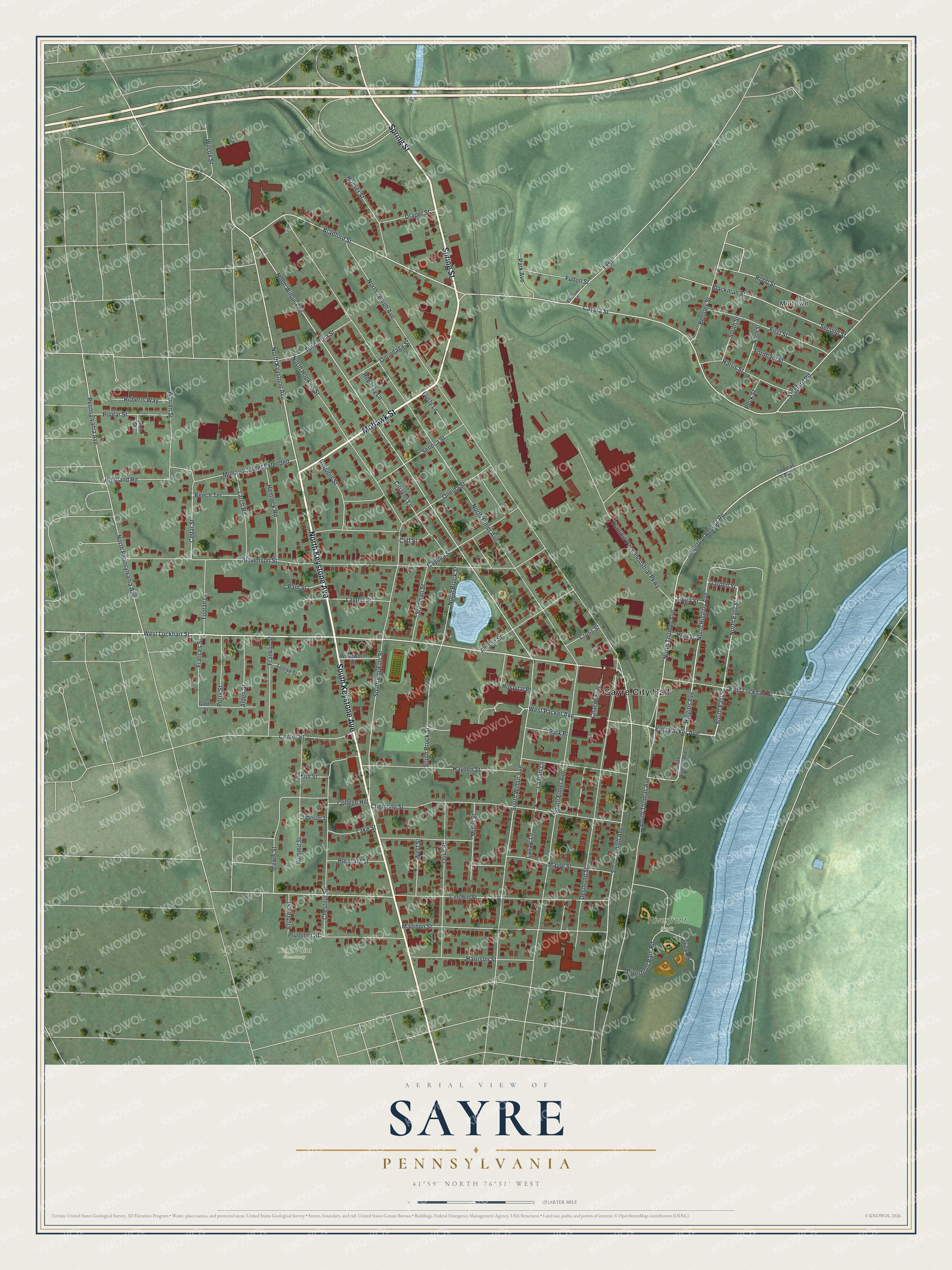 Watermarked full-map preview of Sayre, Pennsylvania