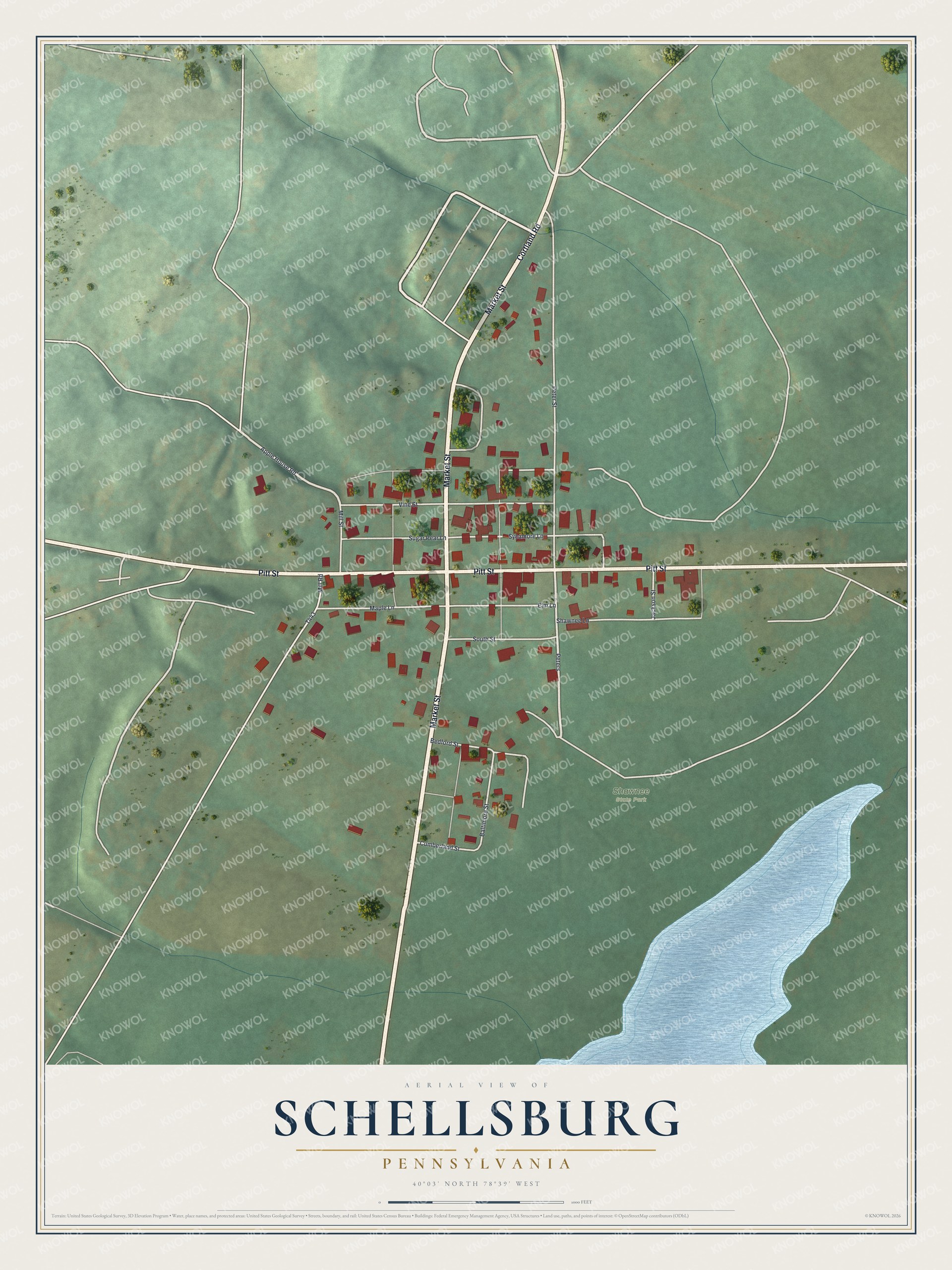 Watermarked full-map preview of Schellsburg, Pennsylvania
