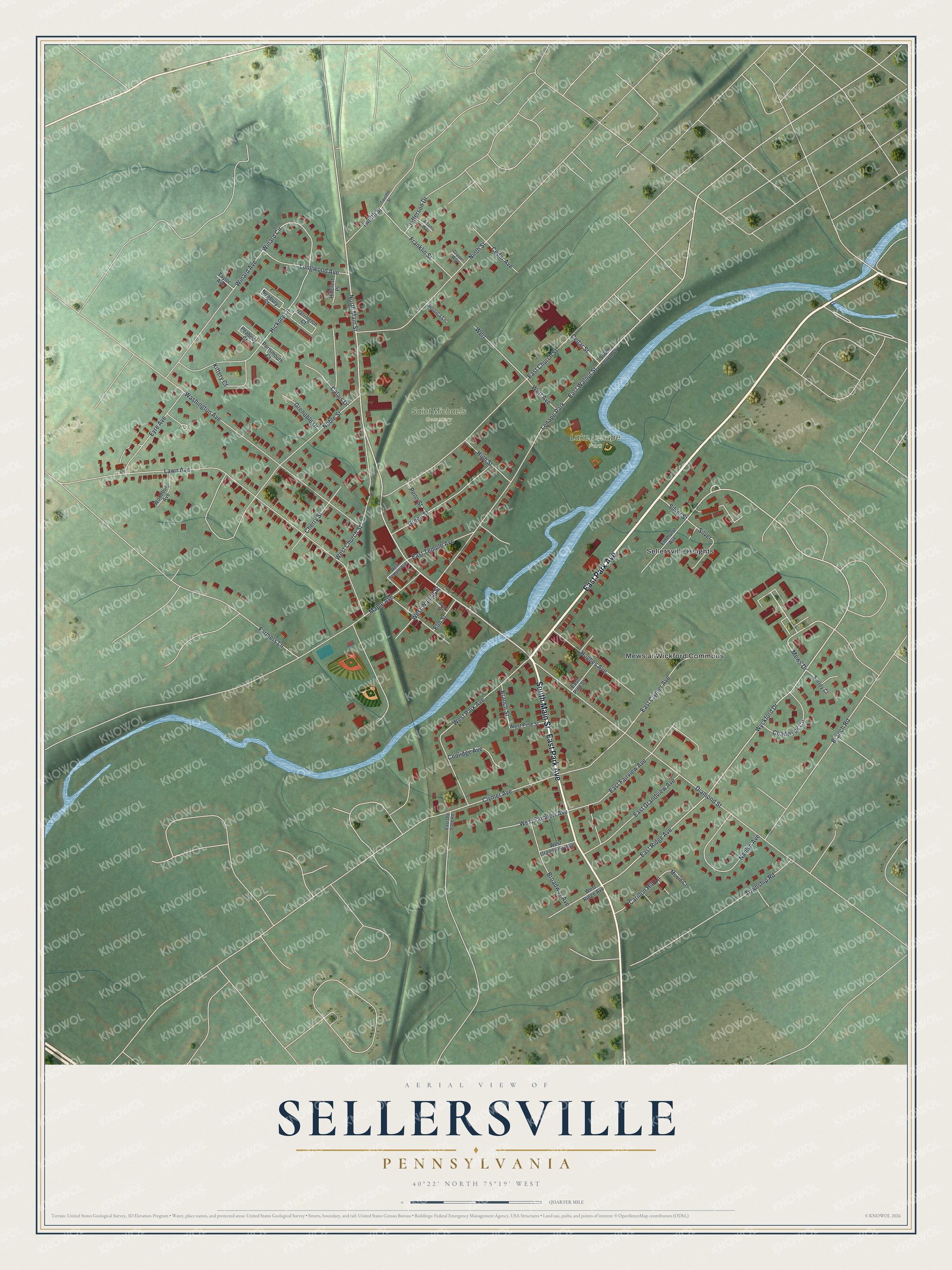 Watermarked full-map preview of Sellersville, Pennsylvania
