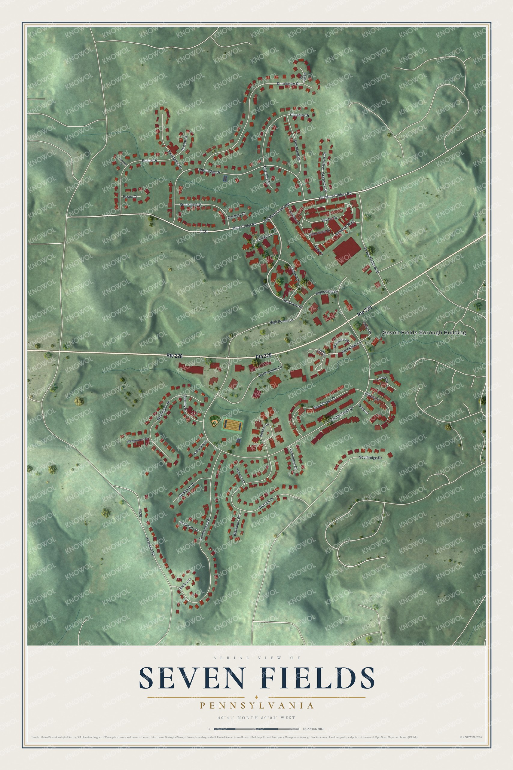 Watermarked full-map preview of Seven Fields, Pennsylvania