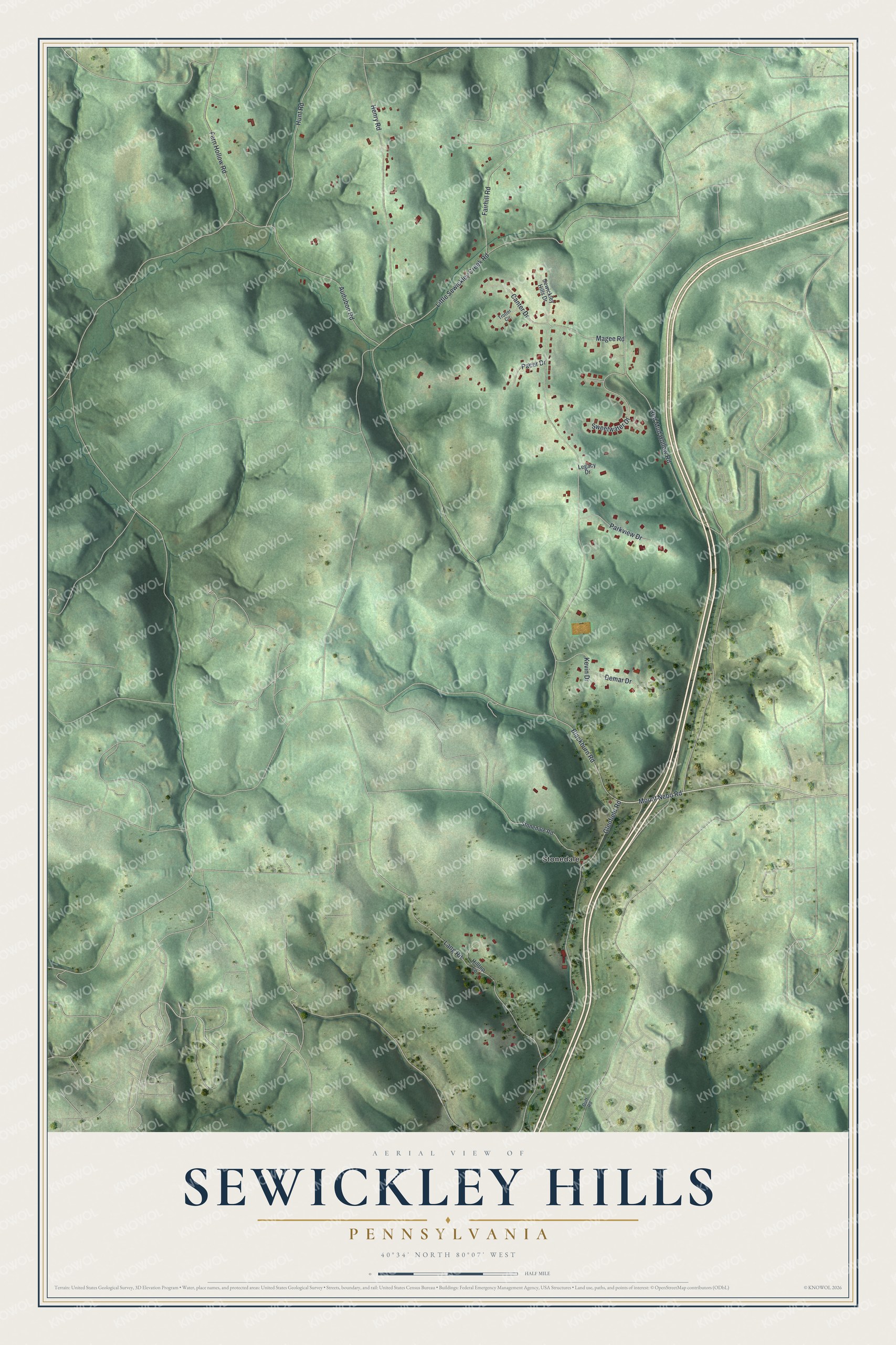 Watermarked full-map preview of Sewickley Hills, Pennsylvania