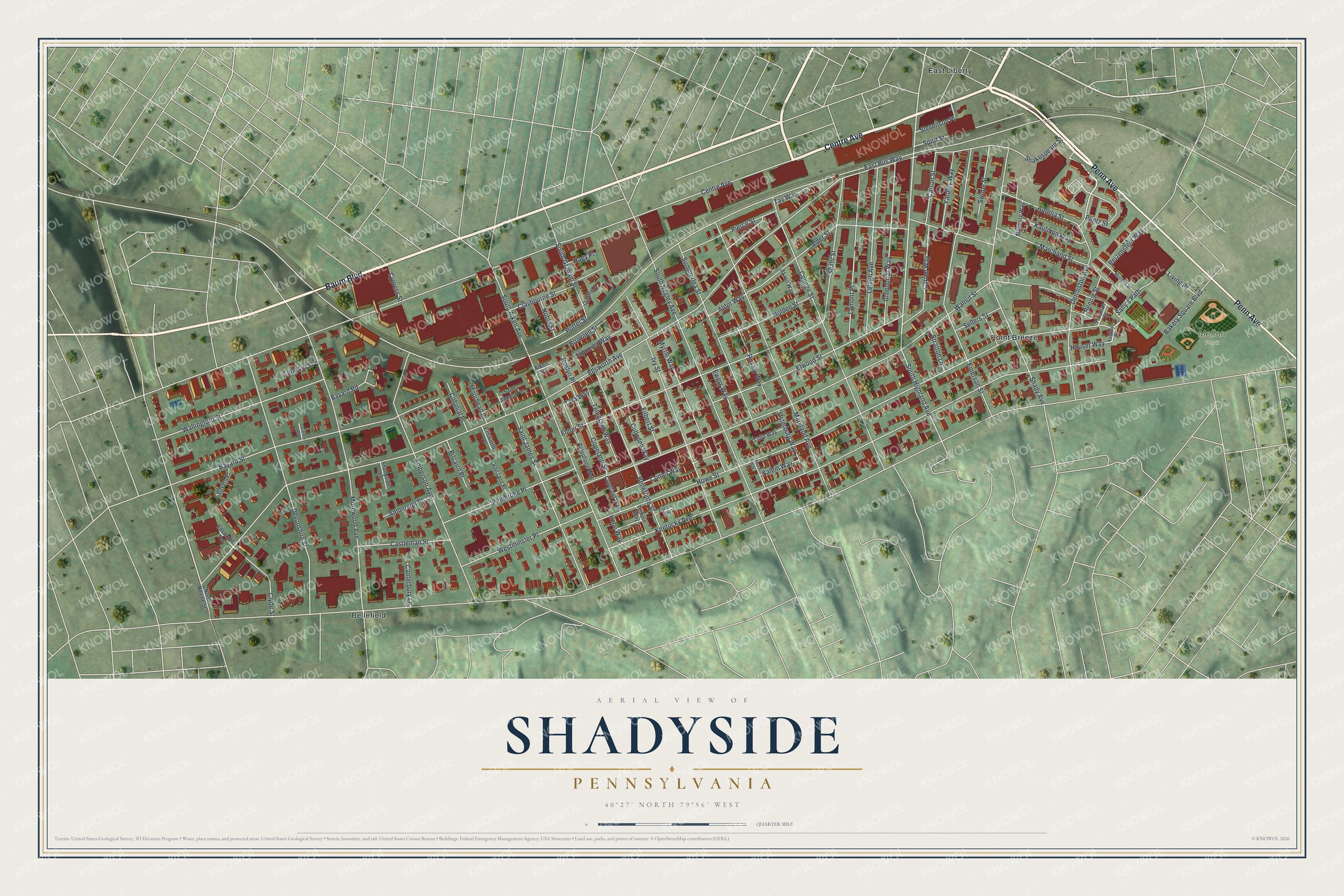 Watermarked full-map preview of Shadyside, Pennsylvania
