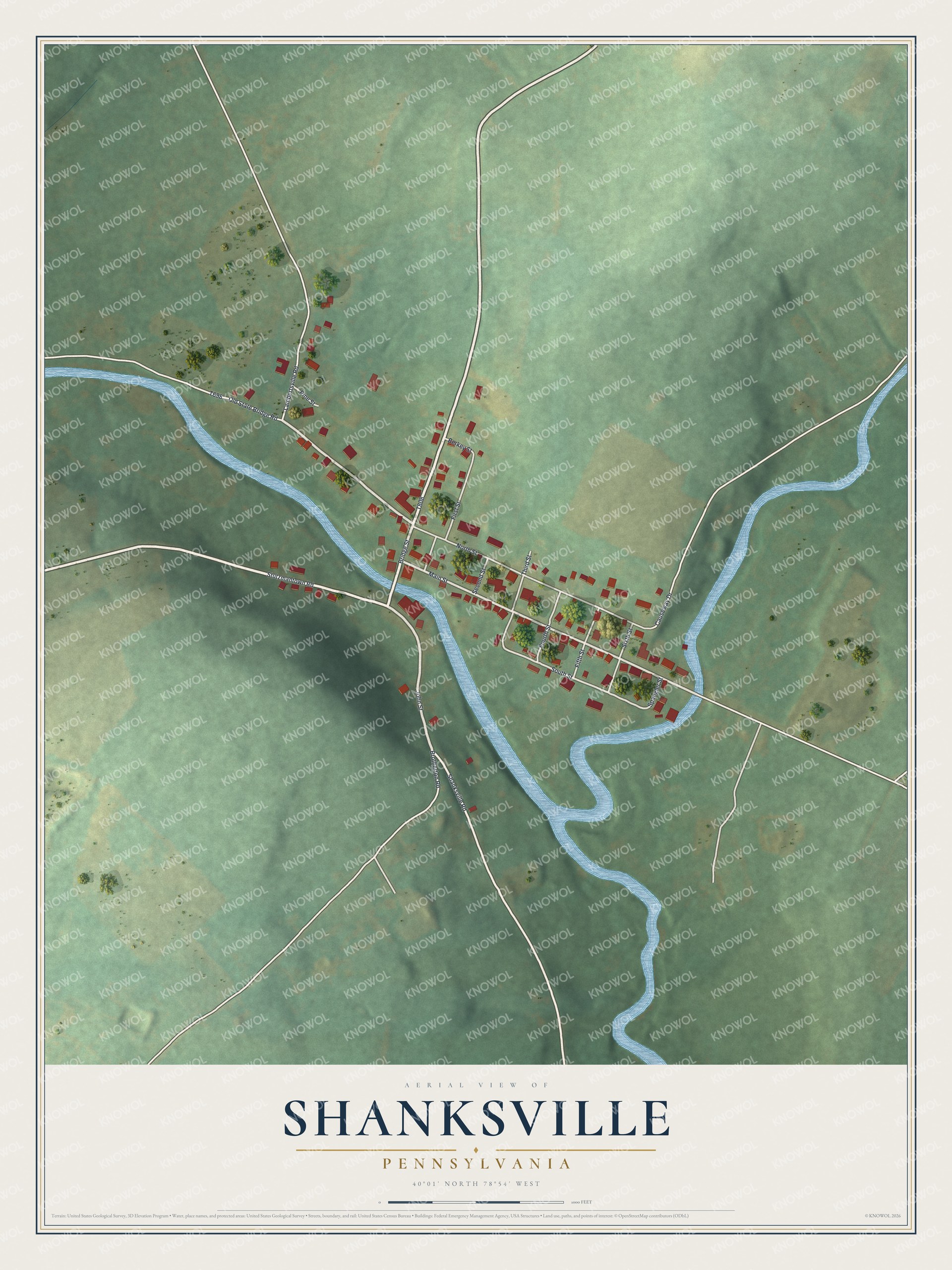 Watermarked full-map preview of Shanksville, Pennsylvania