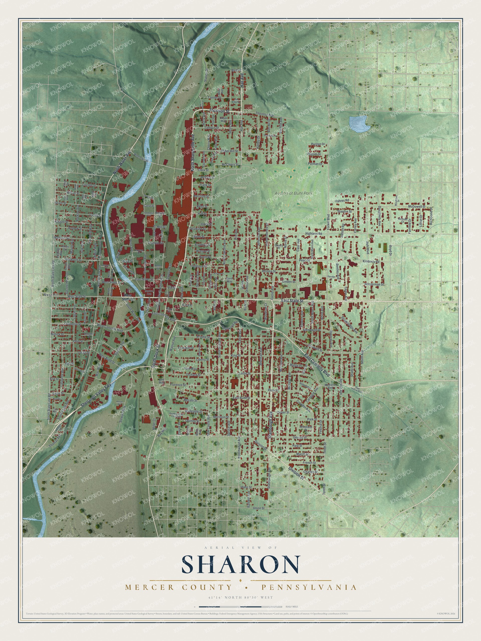 Watermarked full-map preview of Sharon, Pennsylvania