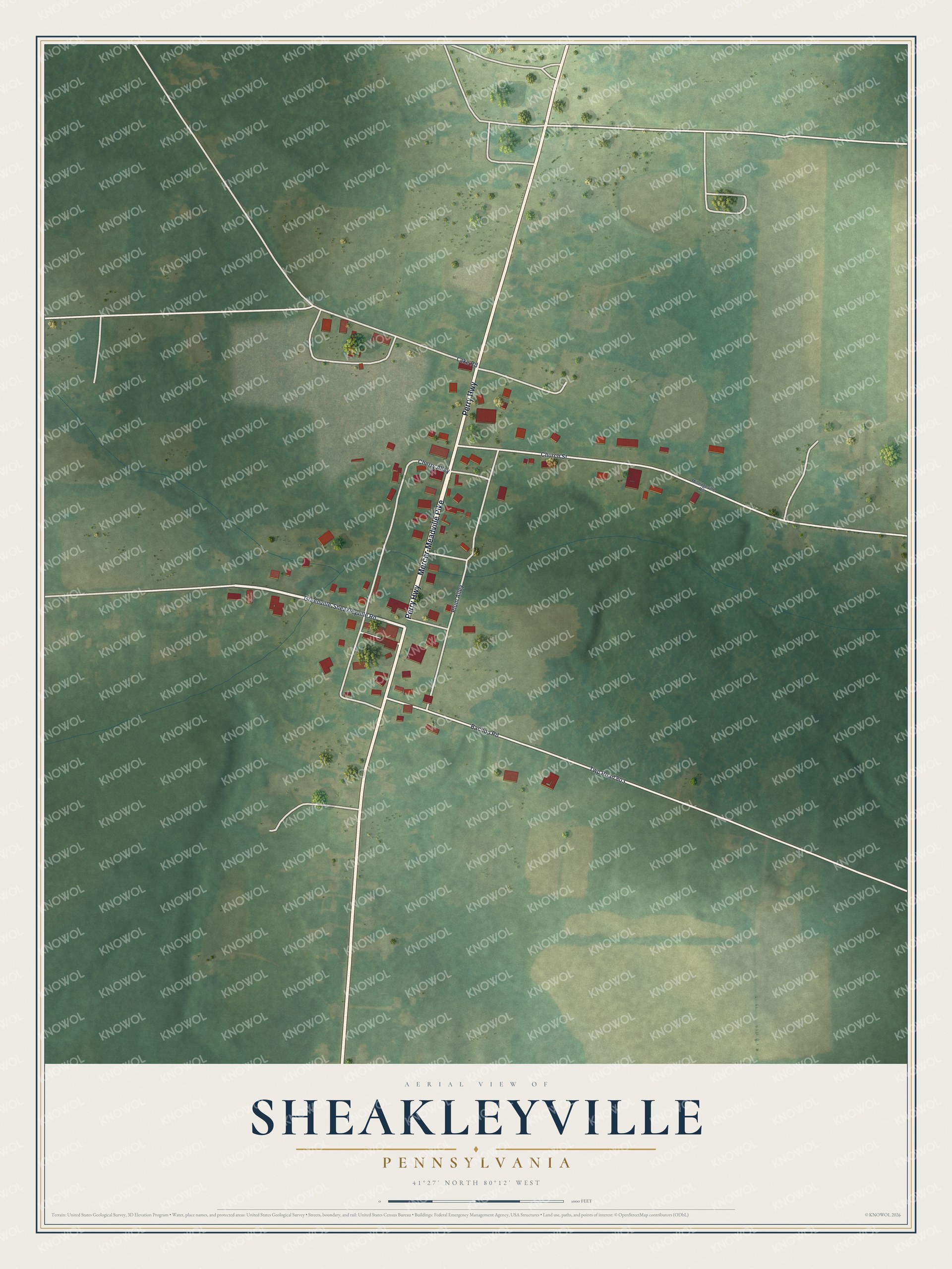 Watermarked full-map preview of Sheakleyville, Pennsylvania