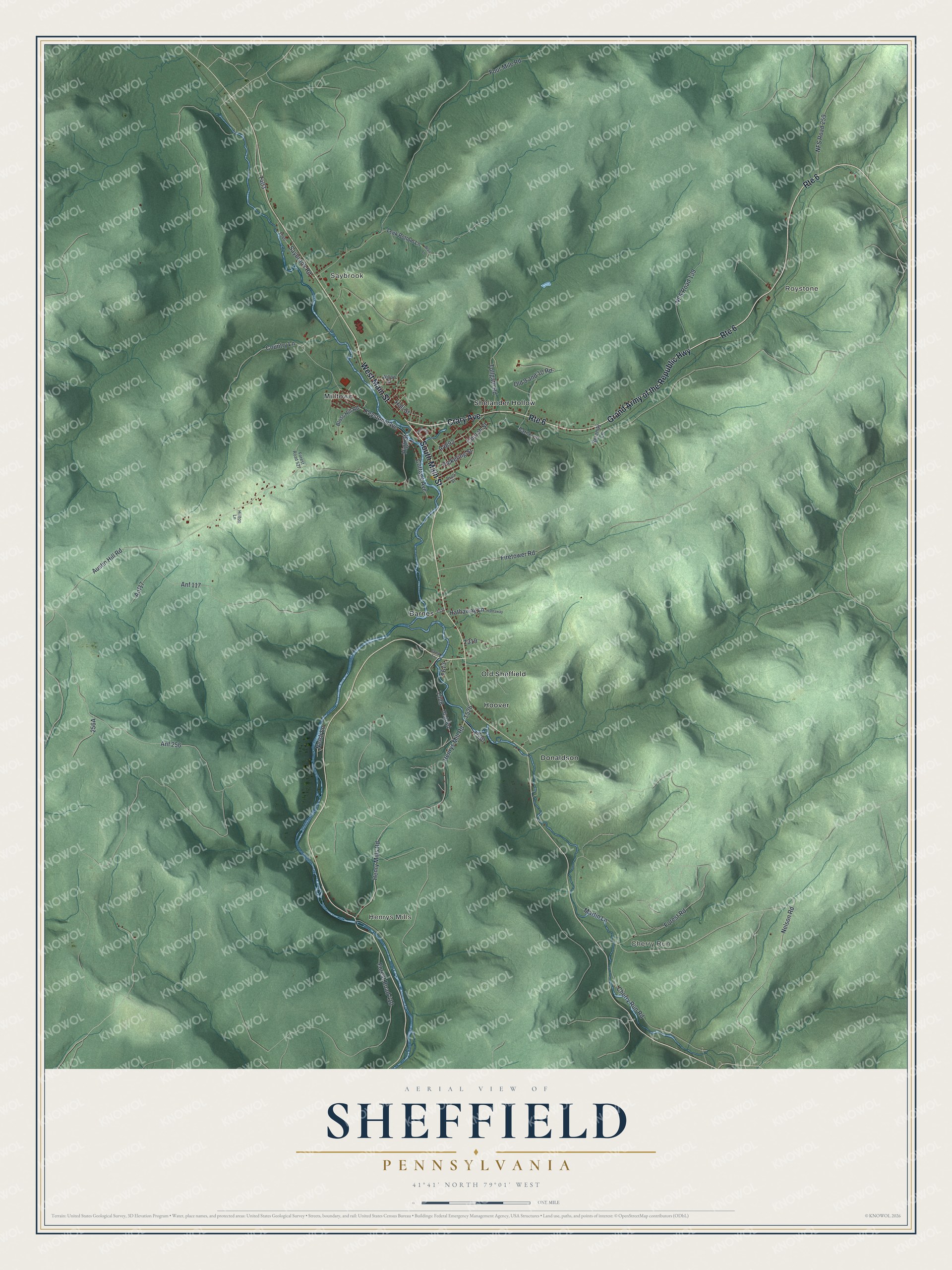Watermarked full-map preview of Sheffield, Pennsylvania