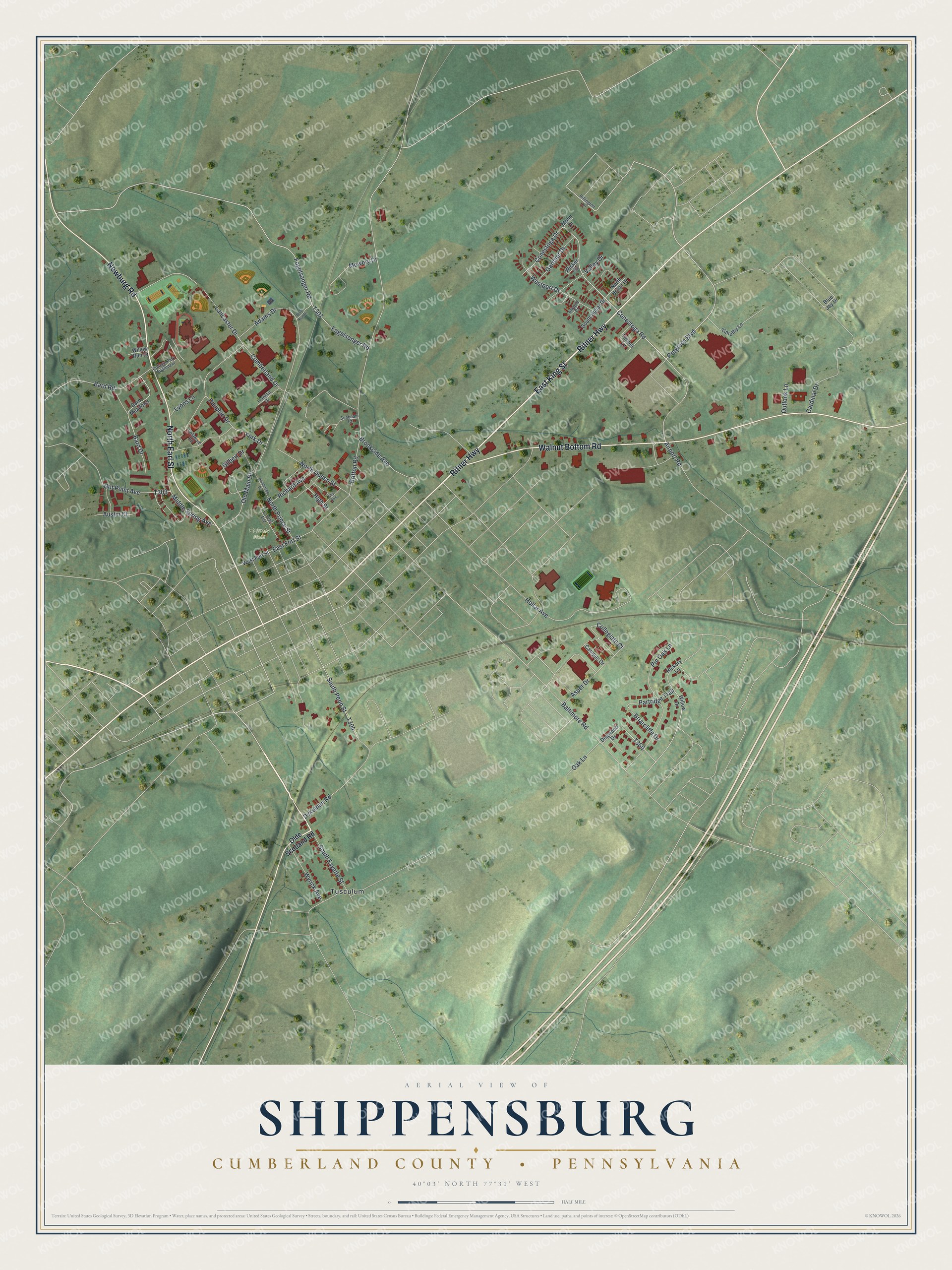 Watermarked full-map preview of Shippensburg, Pennsylvania