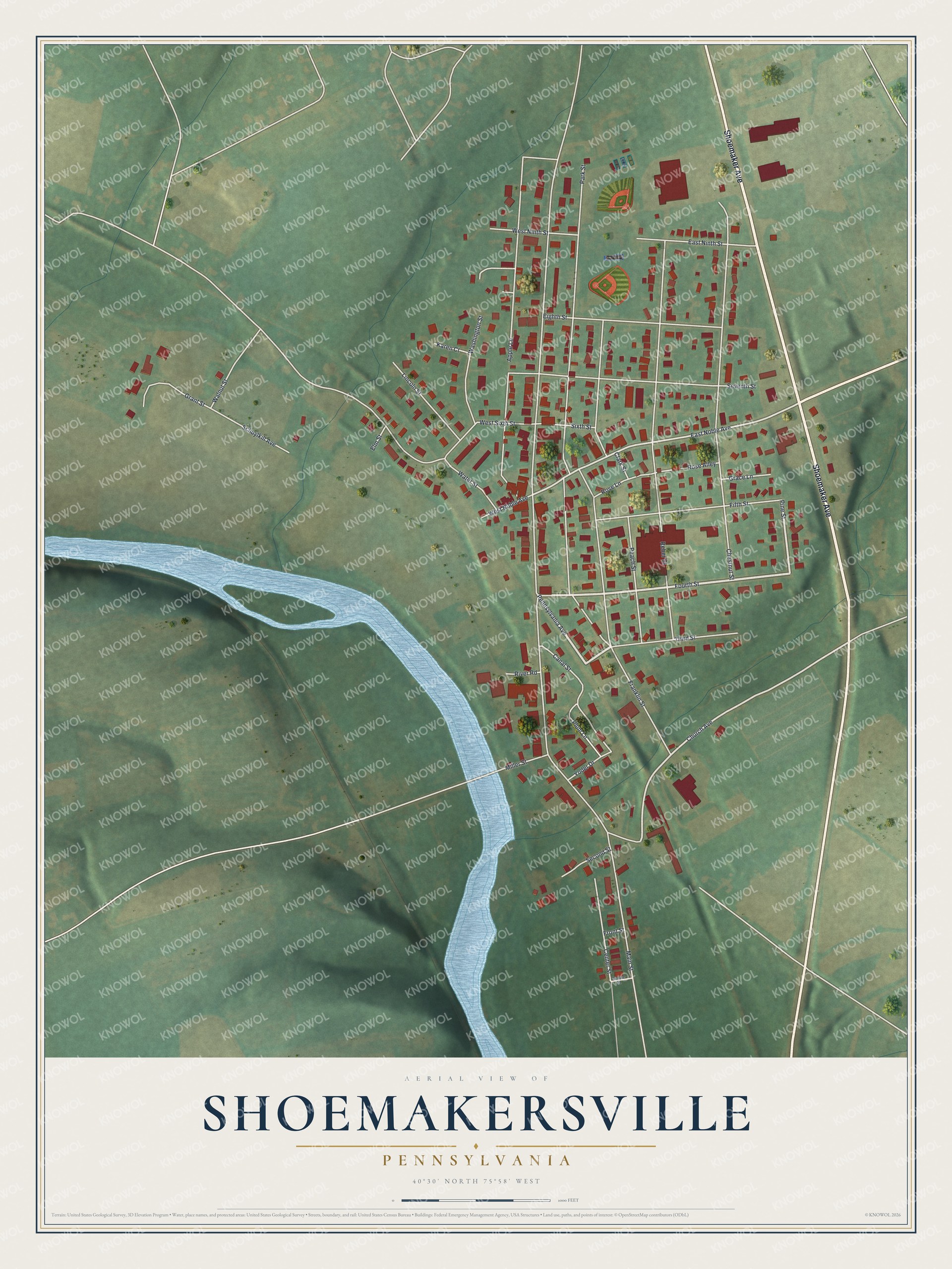 Watermarked full-map preview of Shoemakersville, Pennsylvania