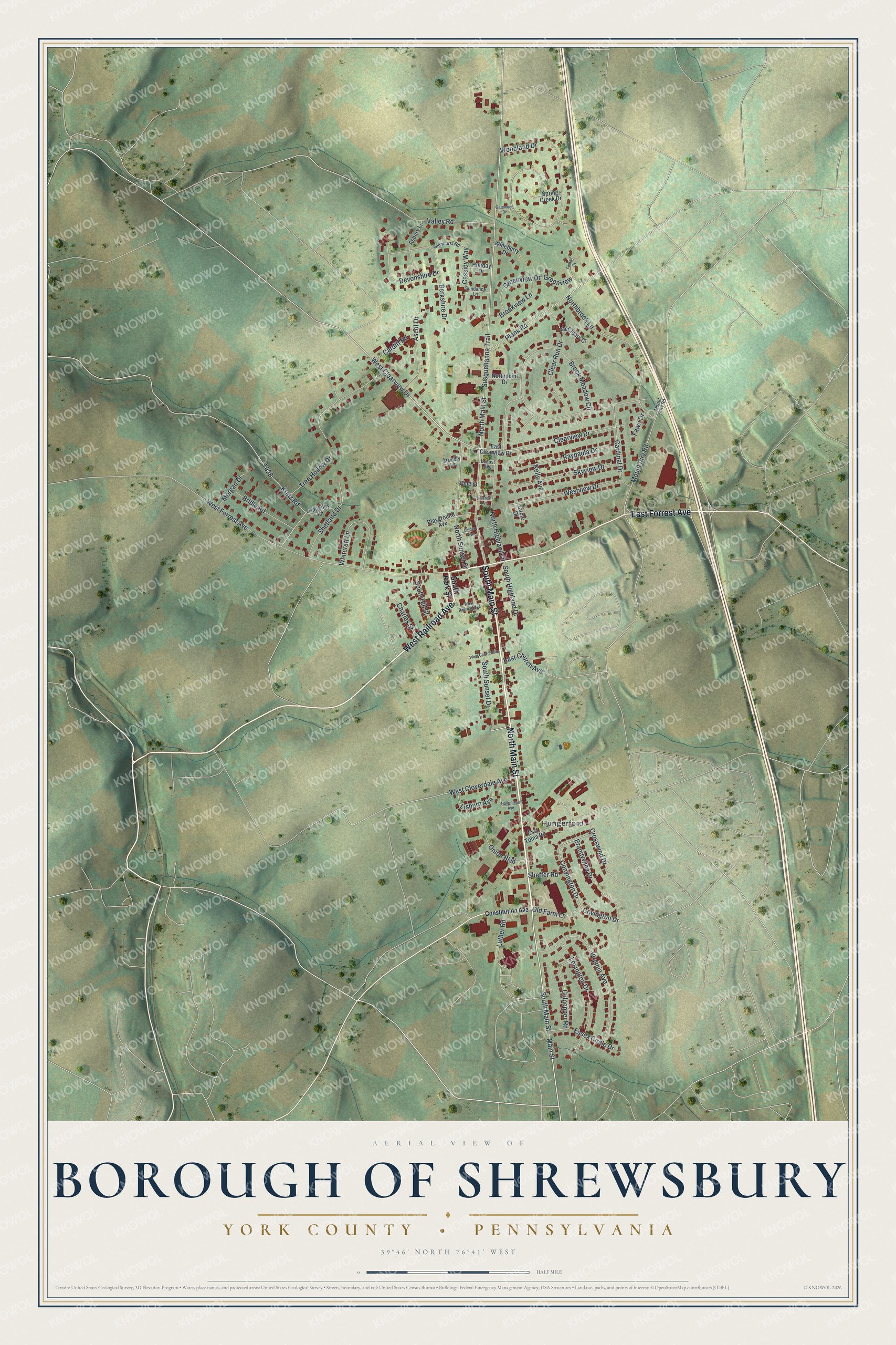 Watermarked full-map preview of Borough of Shrewsbury, Pennsylvania