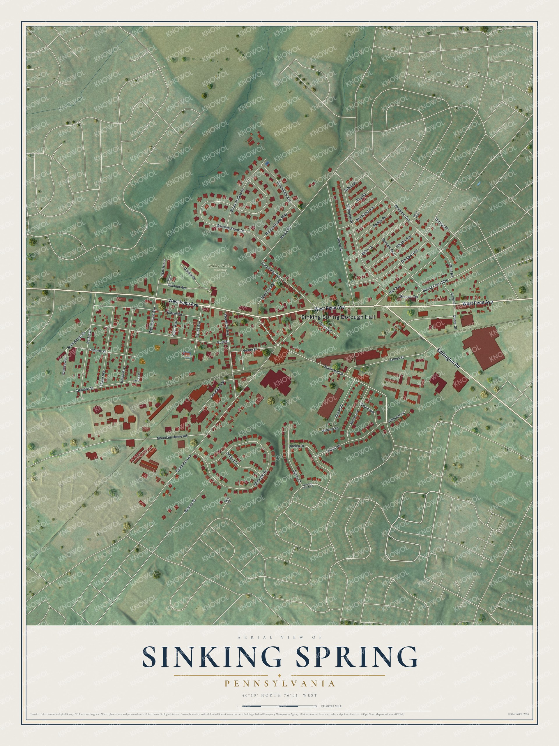 Watermarked full-map preview of Sinking Spring, Pennsylvania