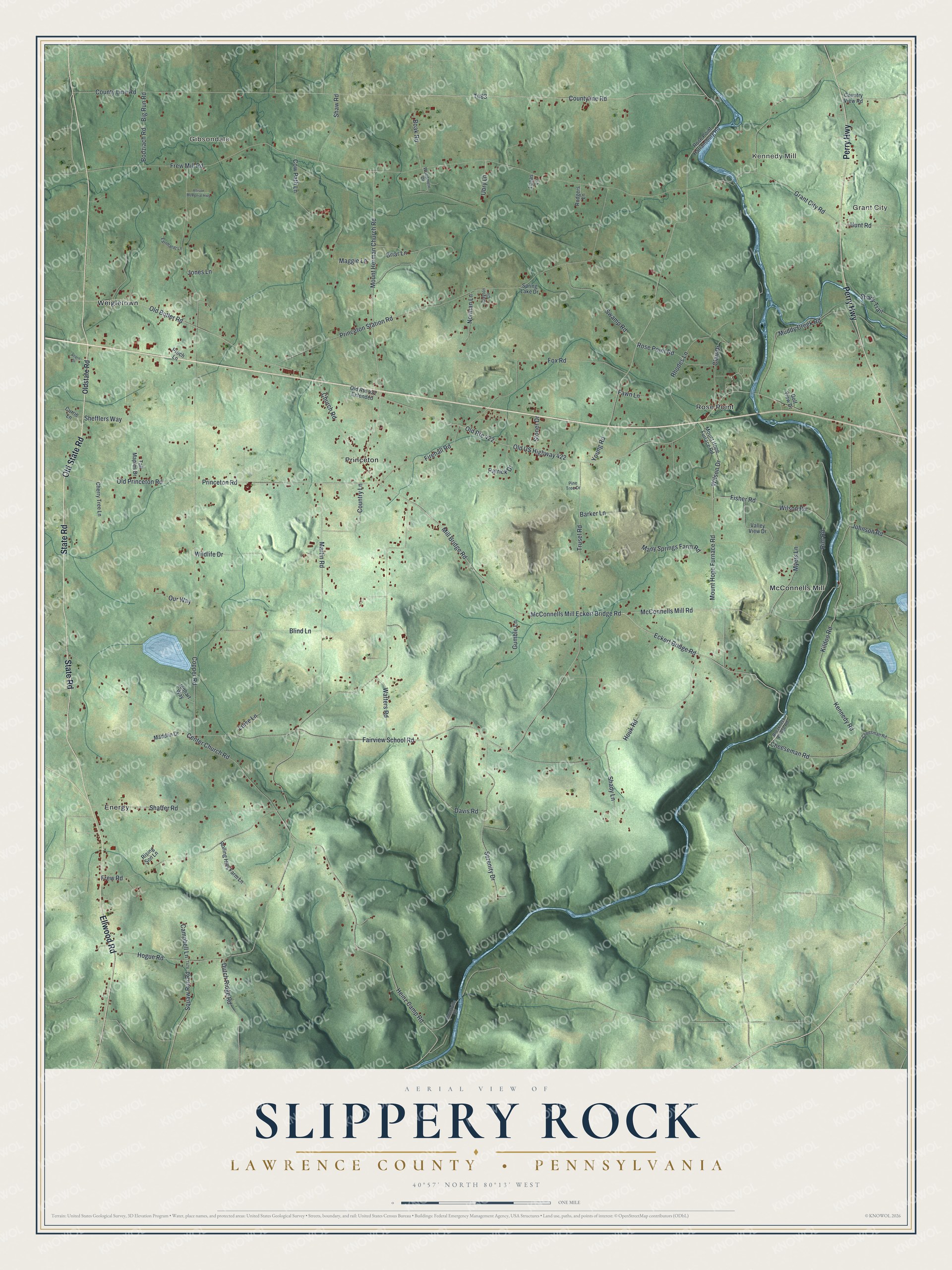 Watermarked full-map preview of Slippery Rock, Pennsylvania