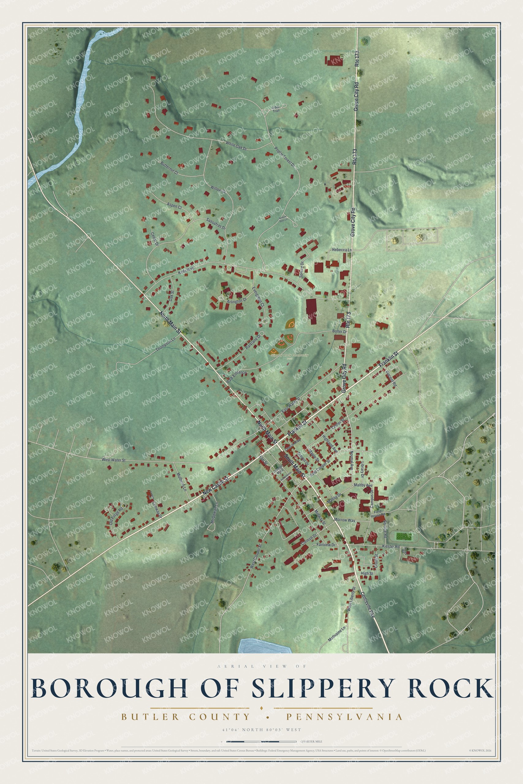 Watermarked full-map preview of Borough of Slippery Rock, Pennsylvania