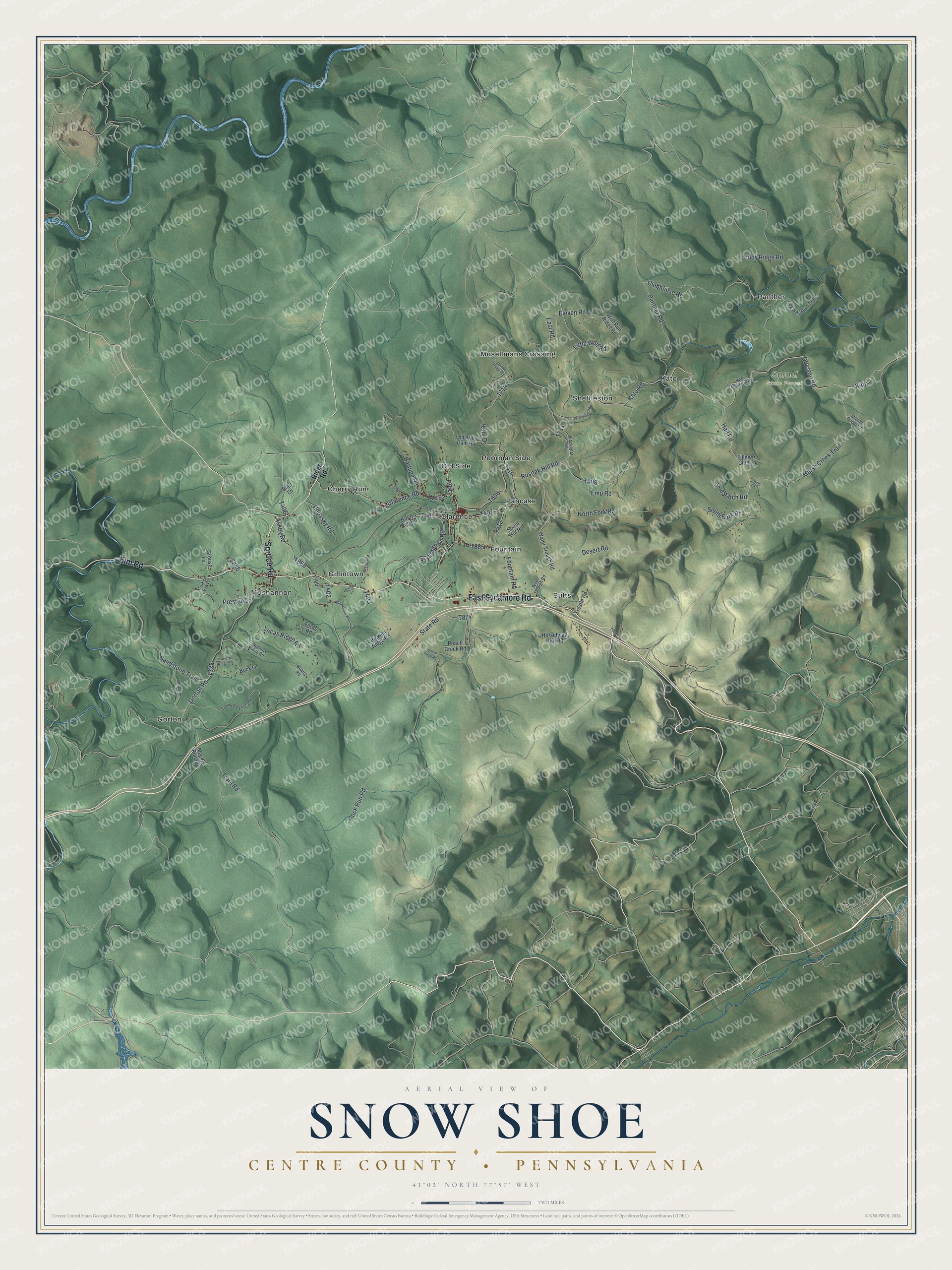 Watermarked full-map preview of Snow Shoe, Pennsylvania
