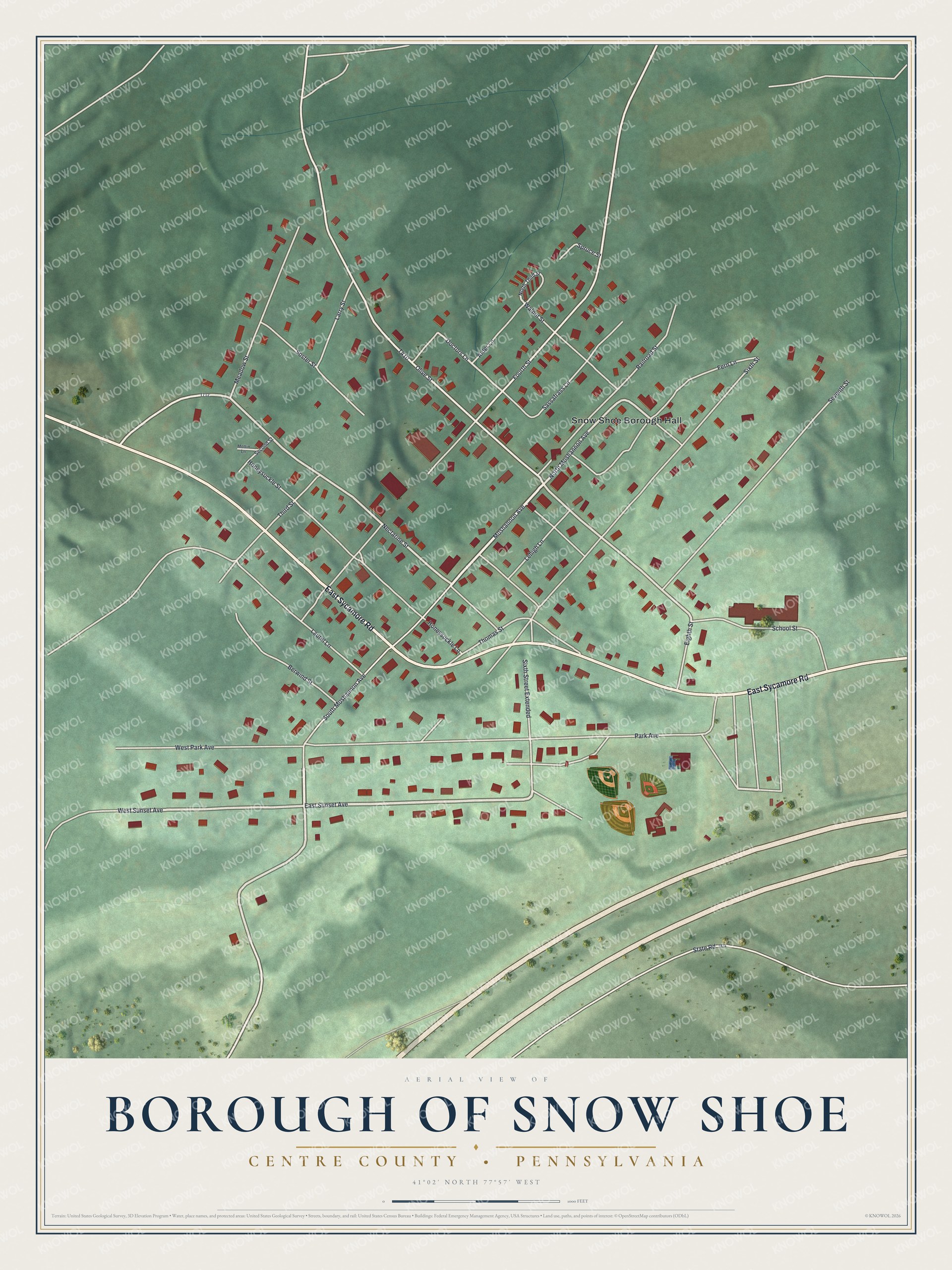 Watermarked full-map preview of Borough of Snow Shoe, Pennsylvania